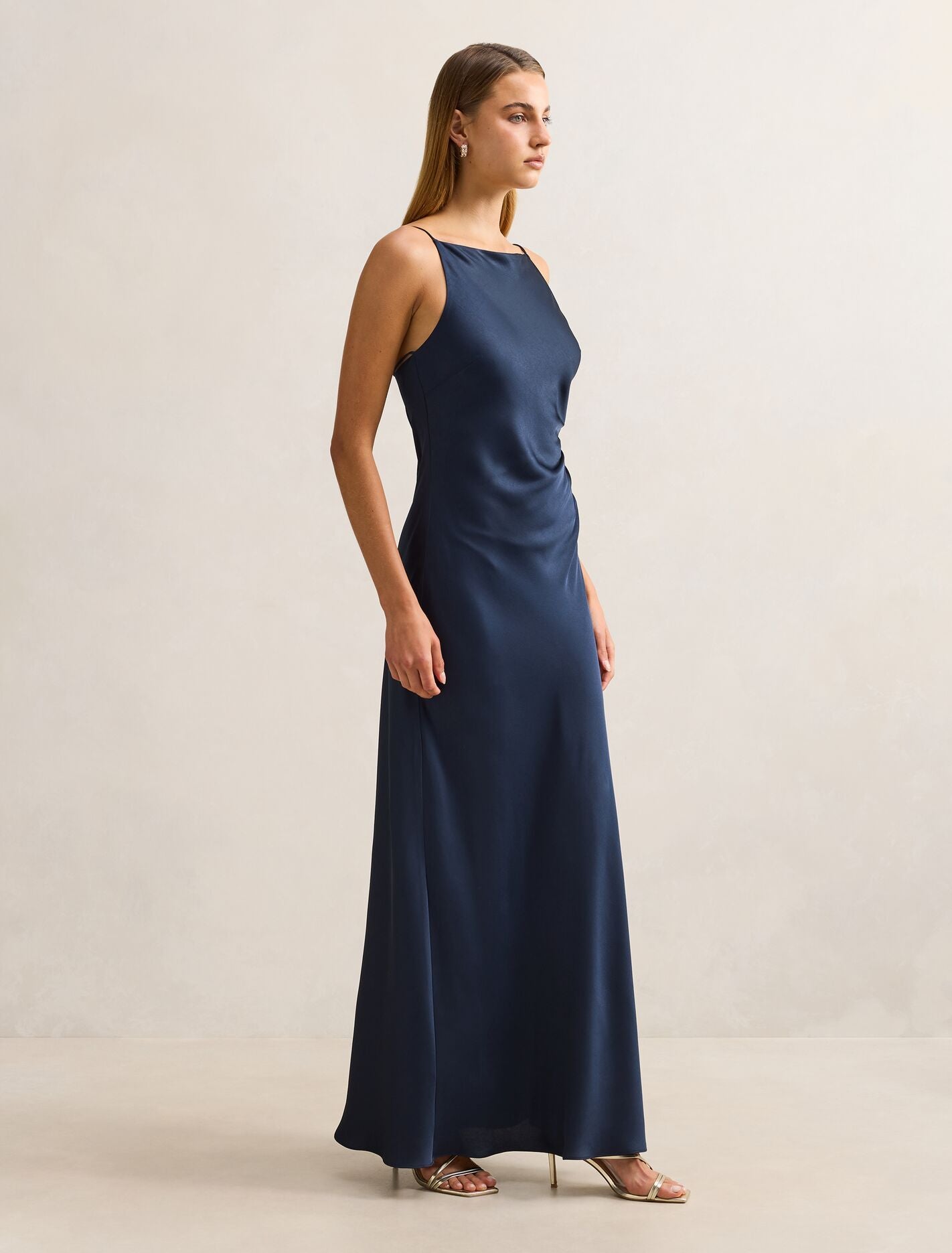 Josie Satin Tie Back Maxi Dress Navy | Forever New