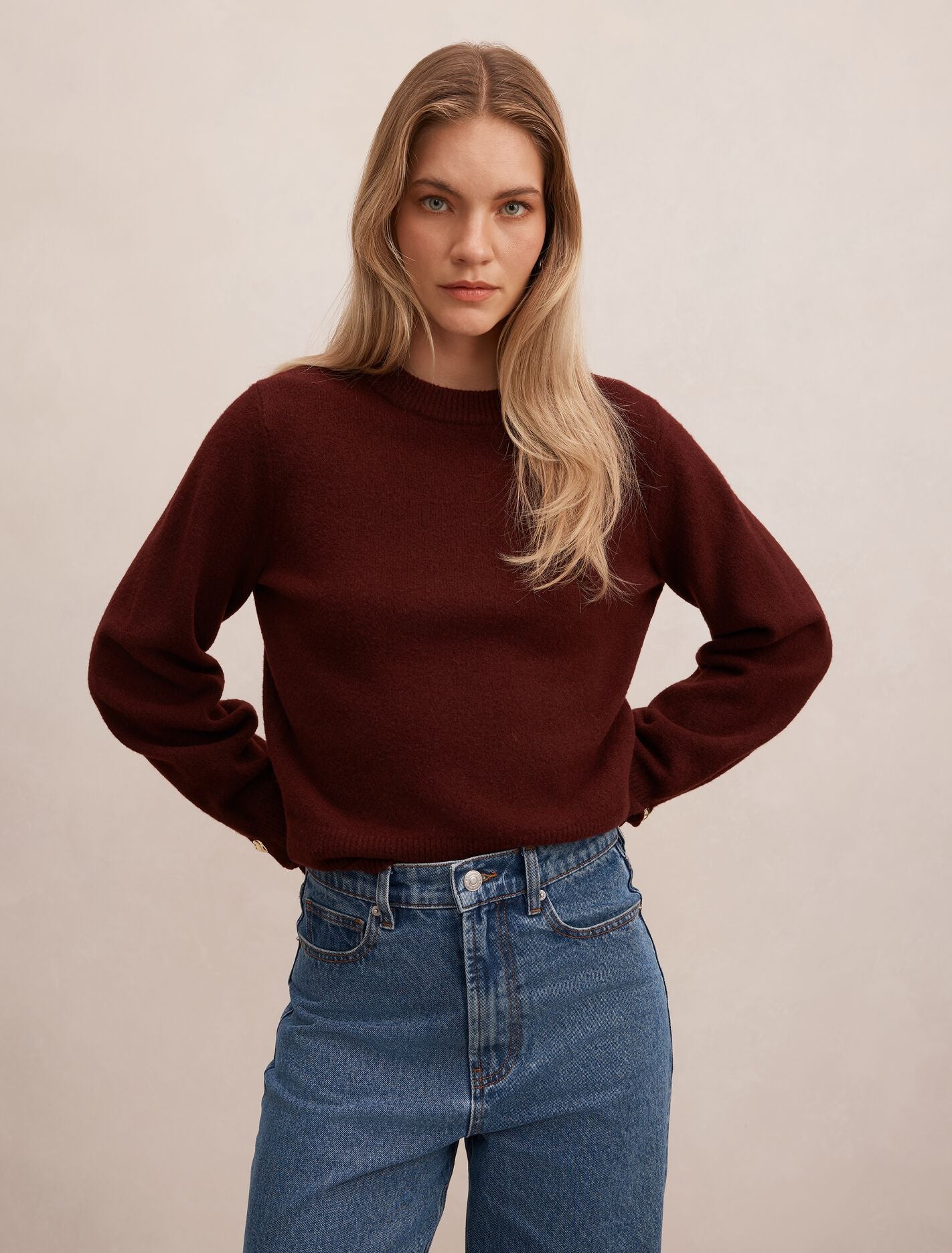 Ellie Cuff Detail Sweater Vintage Merlot Forever New