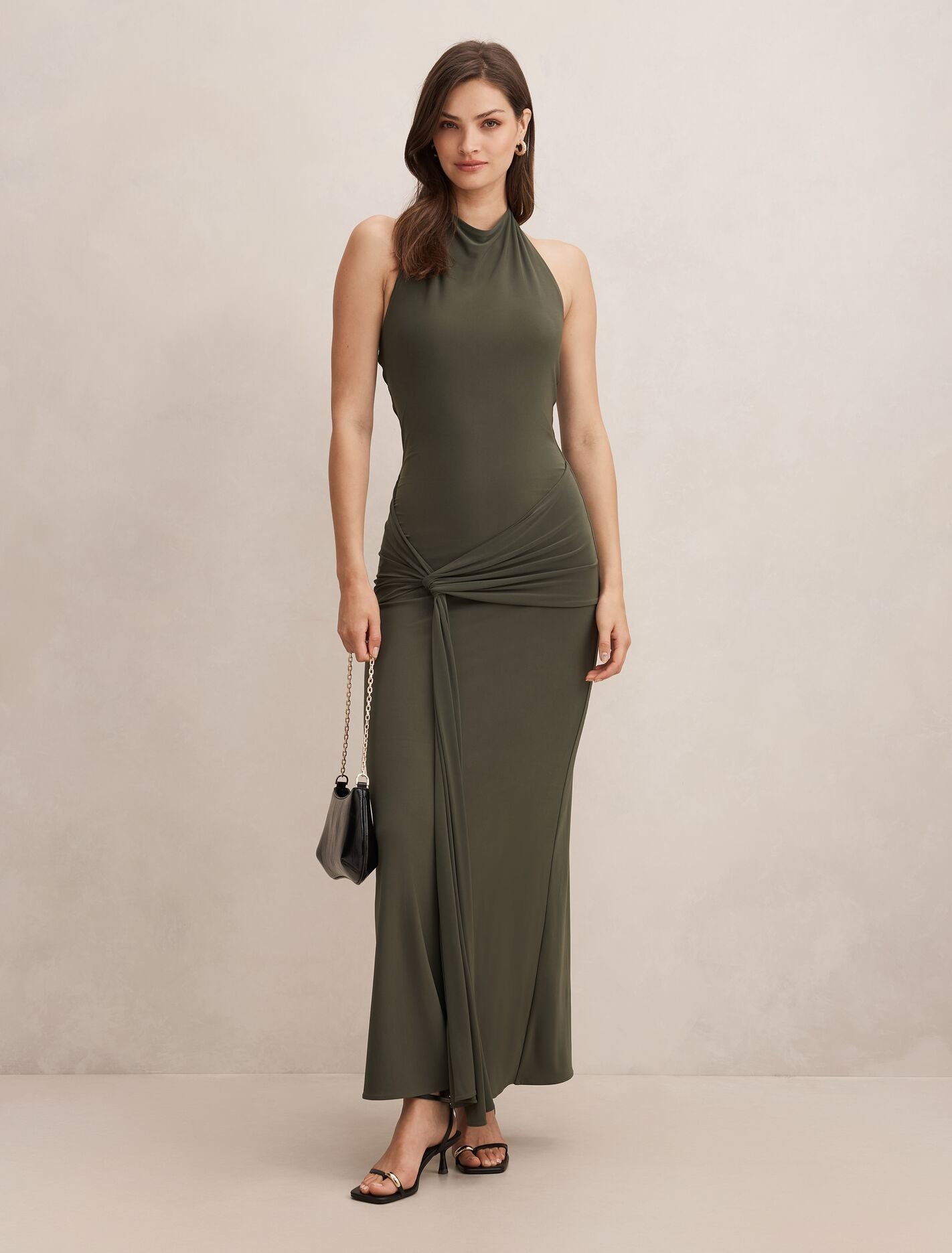 Abby Halter Jersey Maxi Dress Thyme Green Forever New