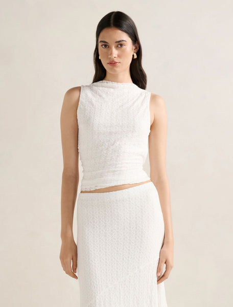 Tahlia Textured Lace Tank Top Porcelain Co-ord | Forever New