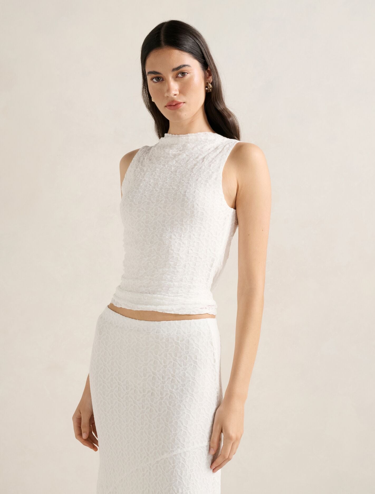Tahlia Textured Lace Tank Top Porcelain Co-ord | Forever New