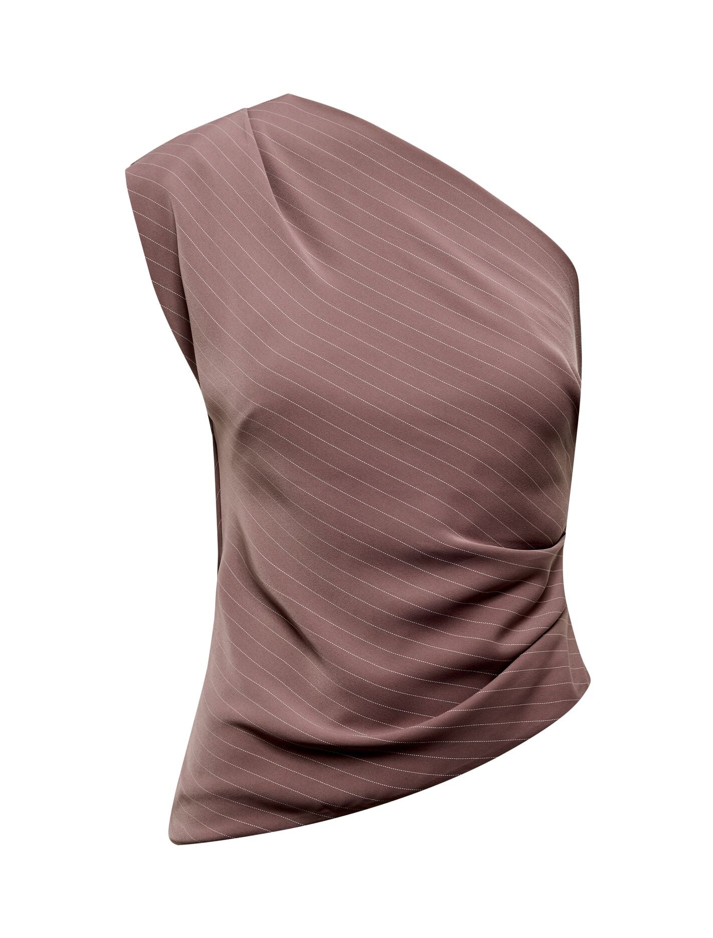 Willow Asymmetrical Tuck Top Mocha Pinstripe | Forever New