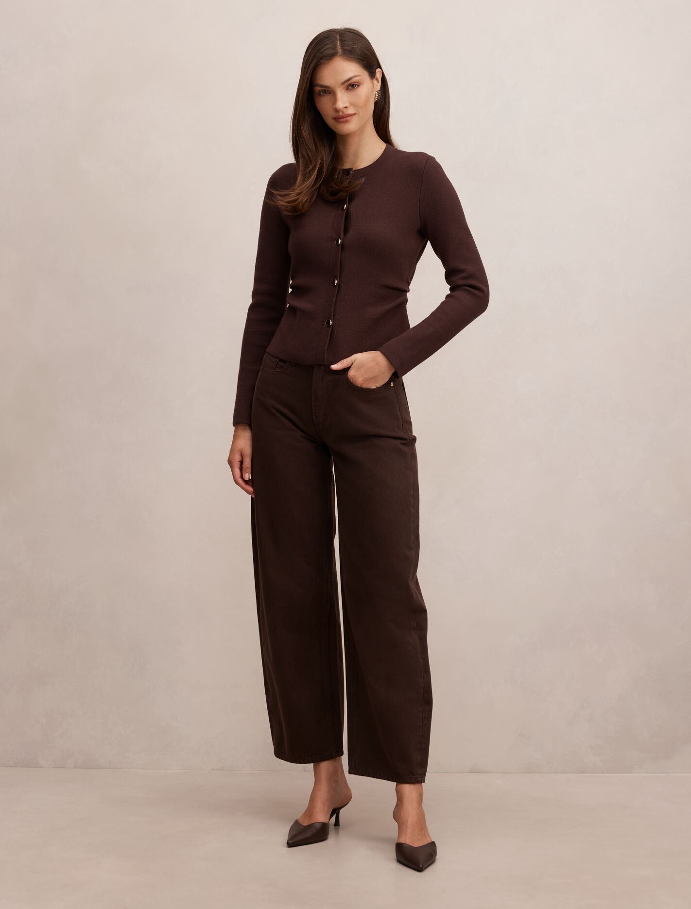 Valencia Structured Knit Cardigan Chocolate | Forever New