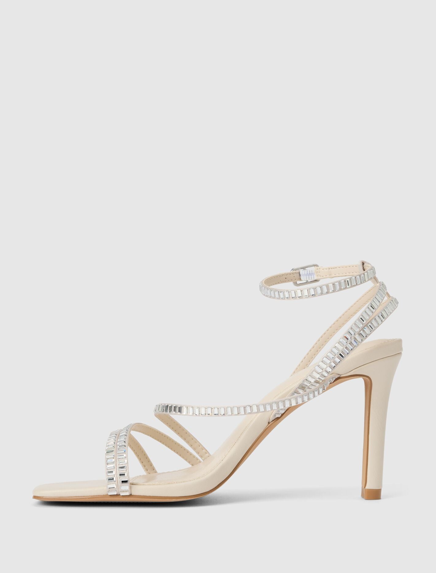 Crystal Jewelled Asymmetrical Strap Pm Sandal Heel Forever New