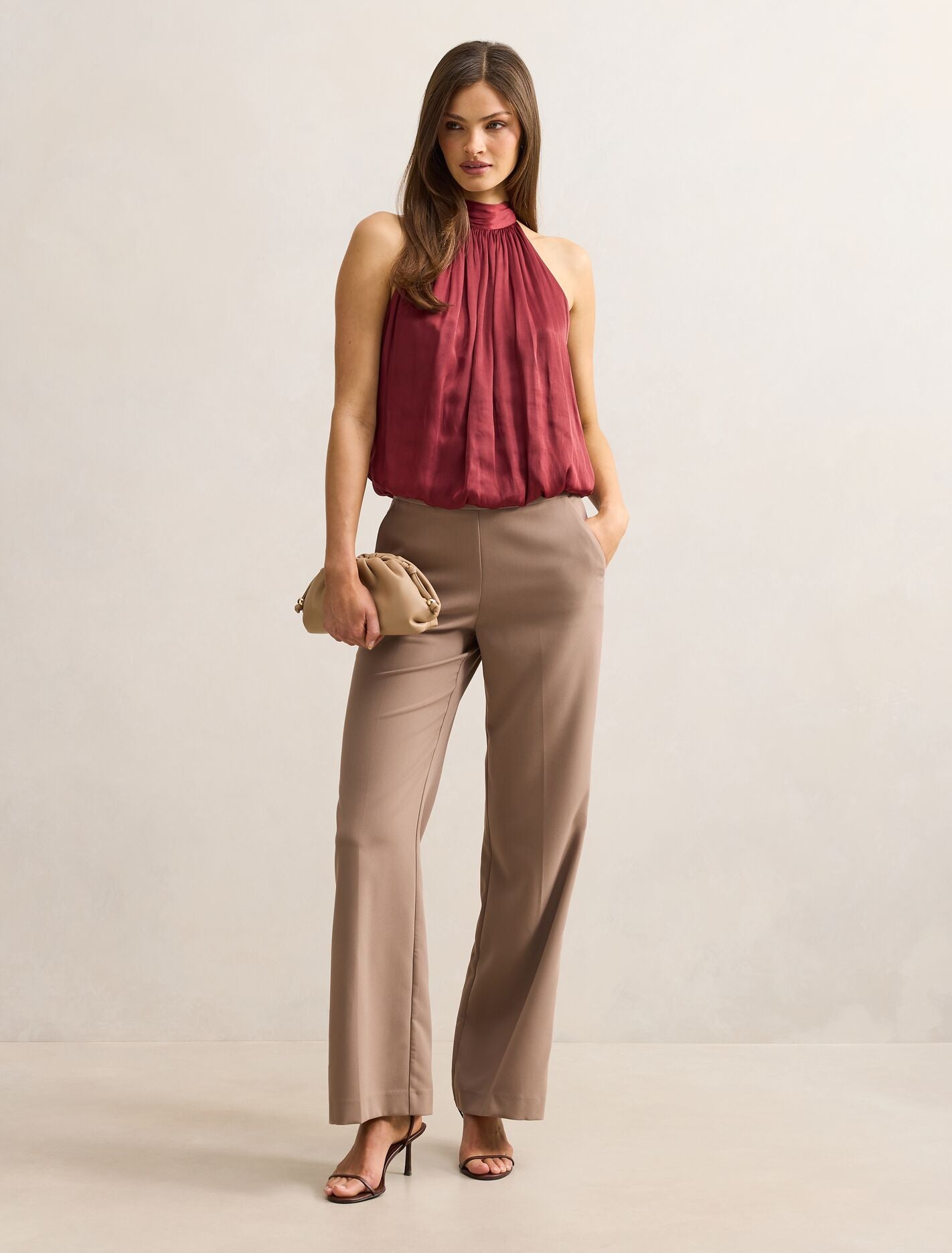 Jasmine Bubble Hem Halter Top Rosewood | Forever New