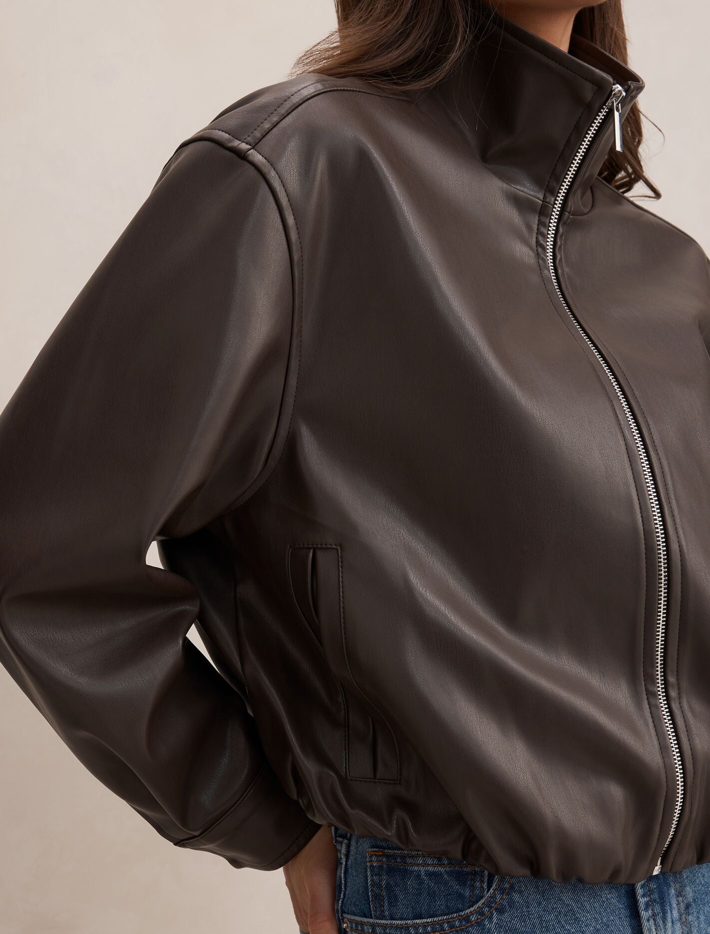 Julia Pu Funnel Neck Jacket Chocolate | Forever New