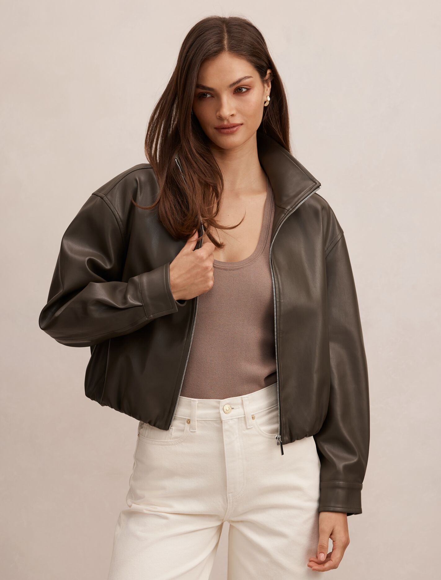 Julia Pu Funnel Neck Jacket Khaki | Forever New