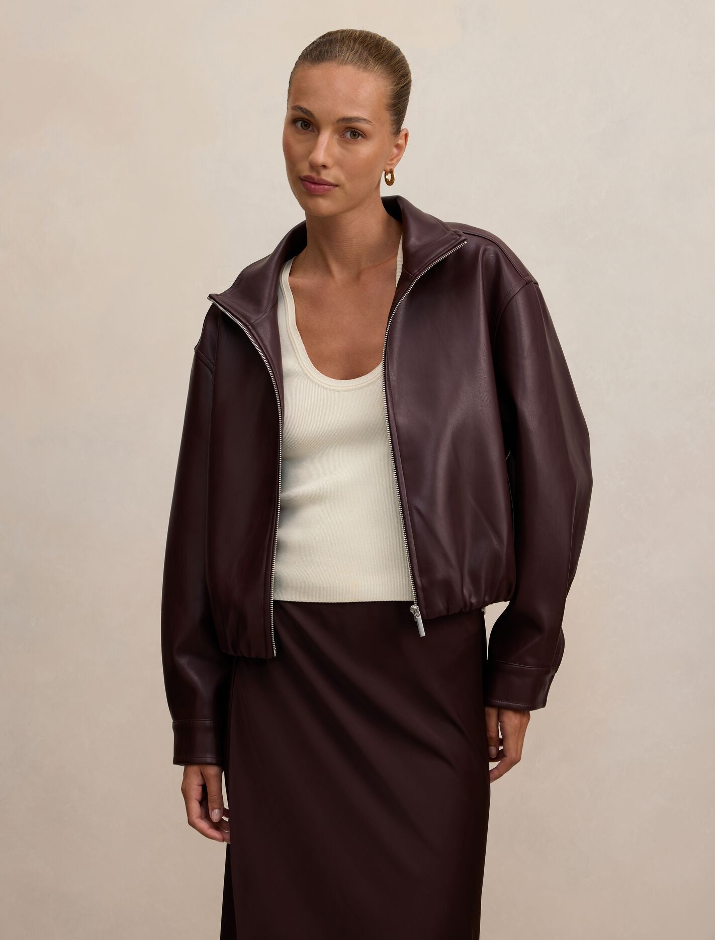 Julia Pu Funnel Neck Jacket Berry | Forever New