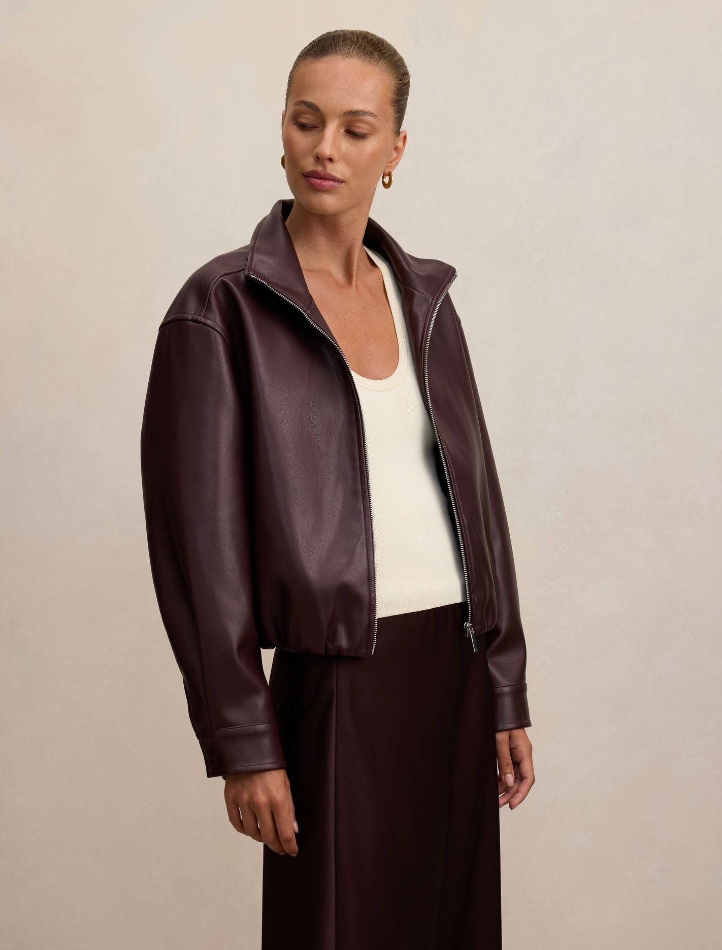 Julia Pu Funnel Neck Jacket Berry | Forever New
