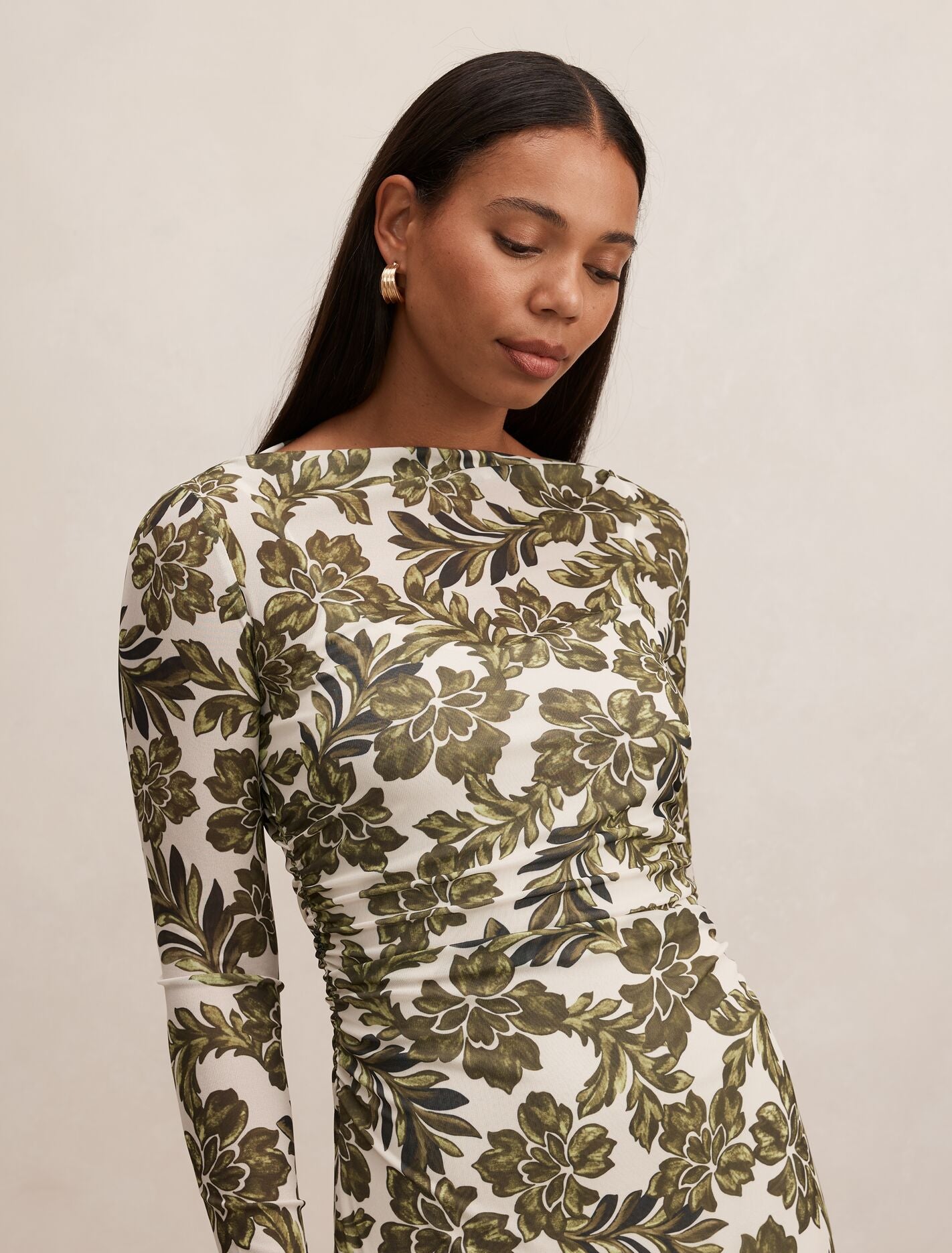 Georgia Long Sleeve Mesh Midi Dress Dark Rei Floral | Forever New