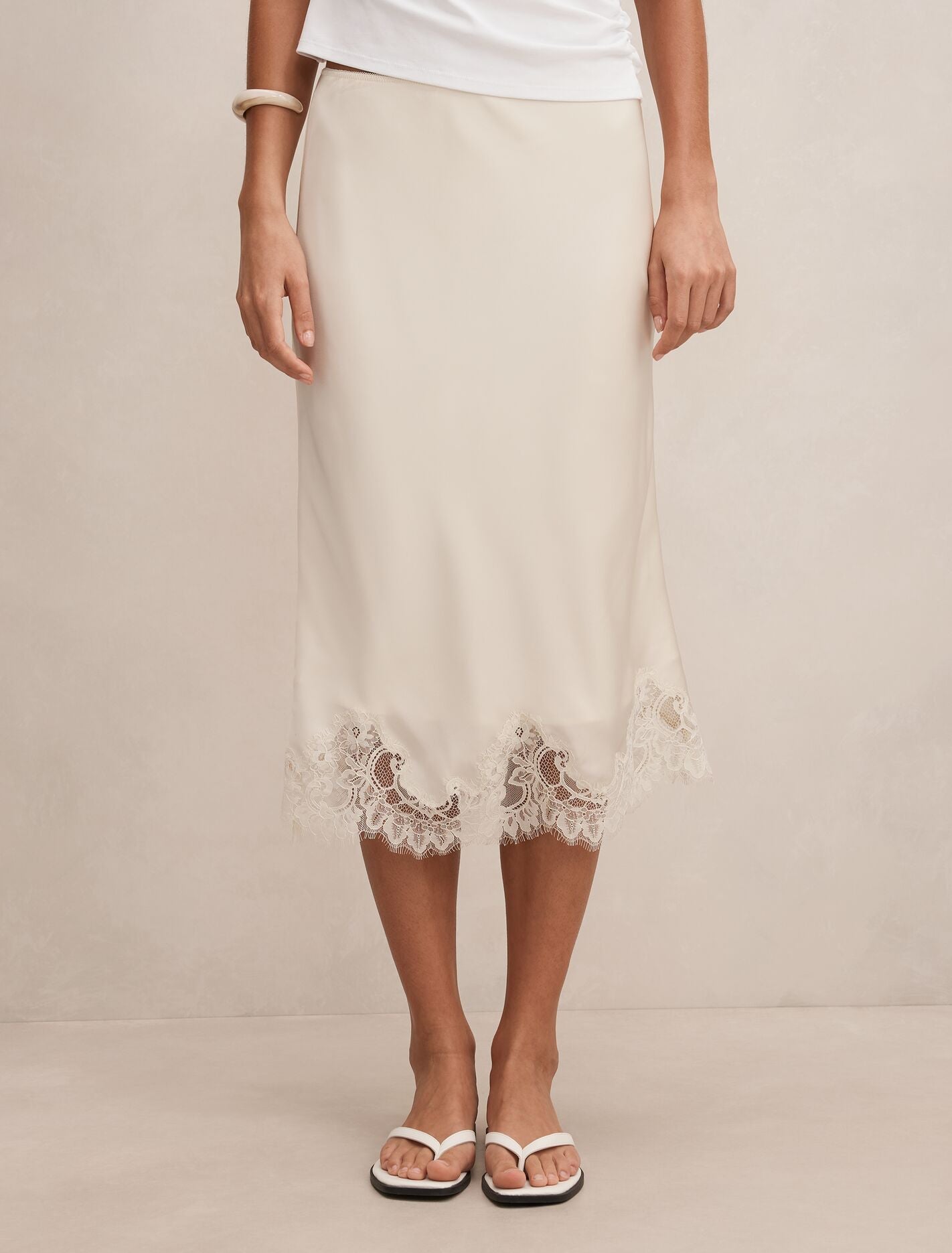 Liana Lace Satin Midi Skirt Cream Forever New