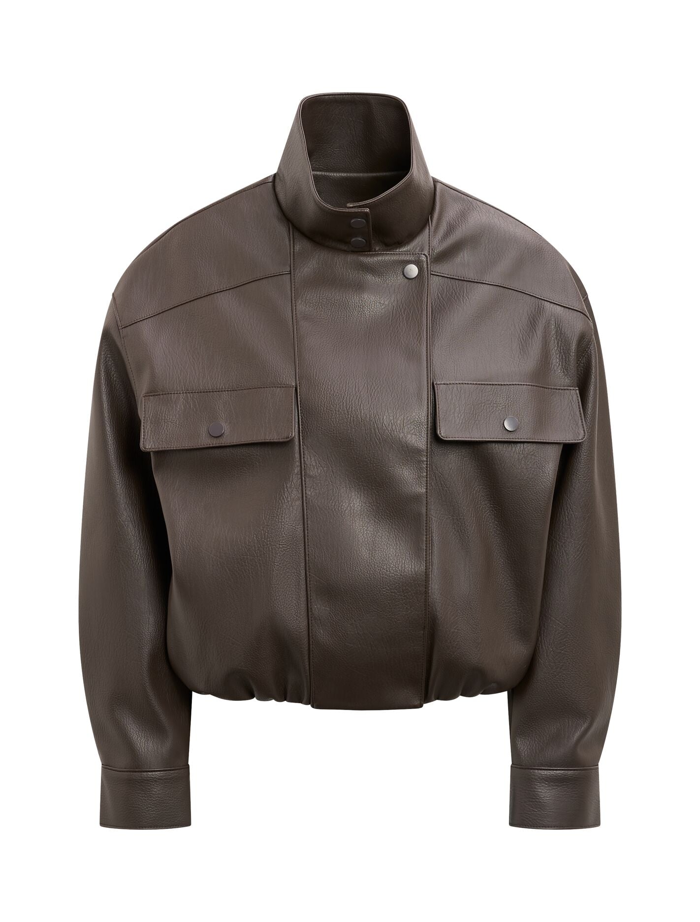 Angela Oversized Pu Bomber Jacket Chocolate | Forever New