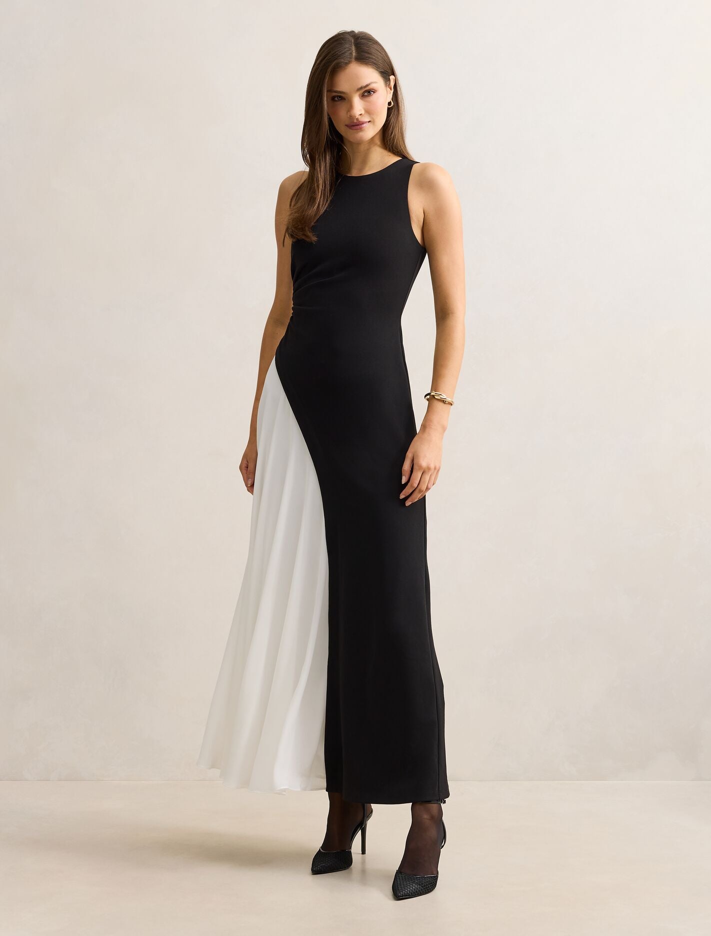 Candace Halter Contrast Maxi Dress Black White Forever New