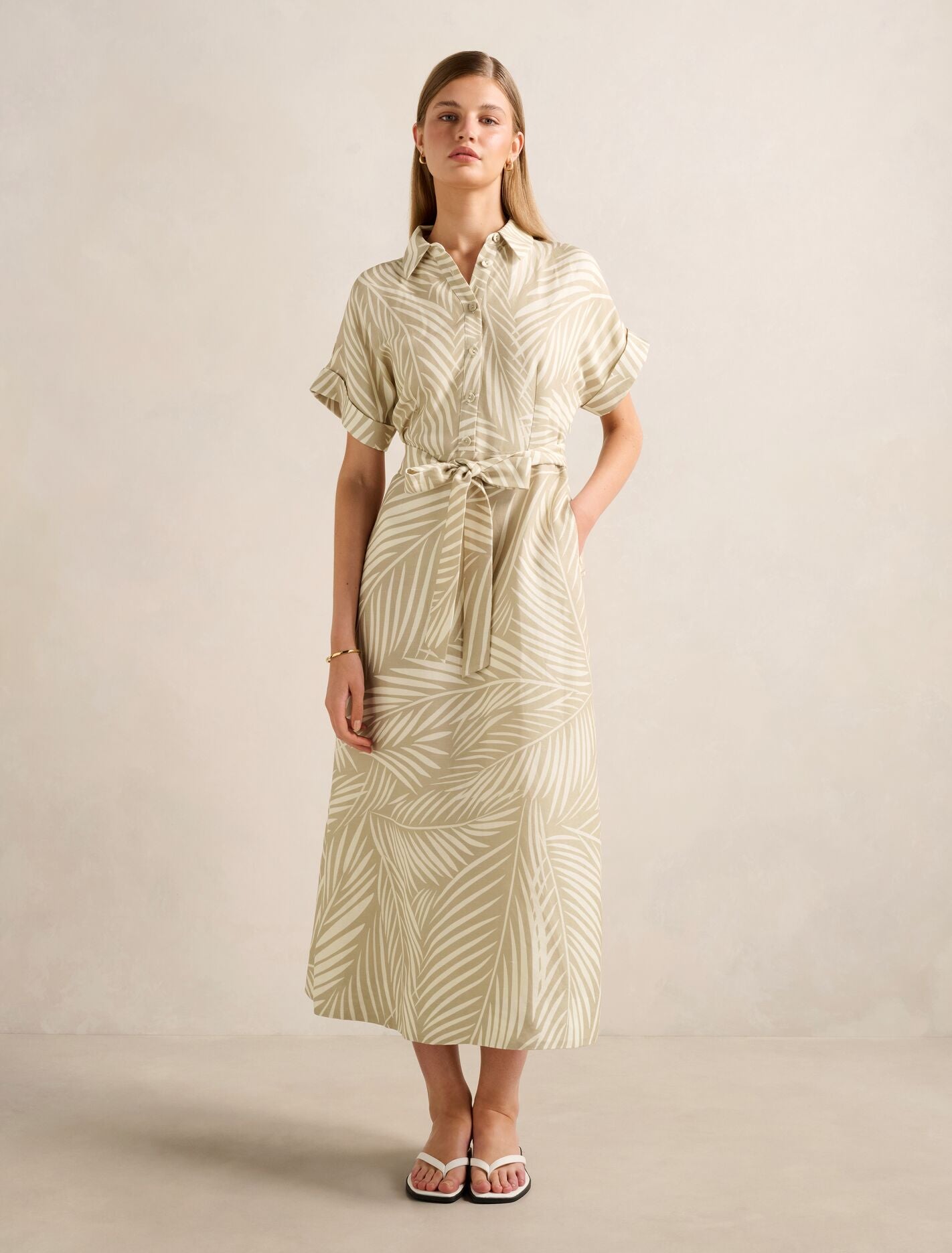 Hilary Belted Linen Midi Dress