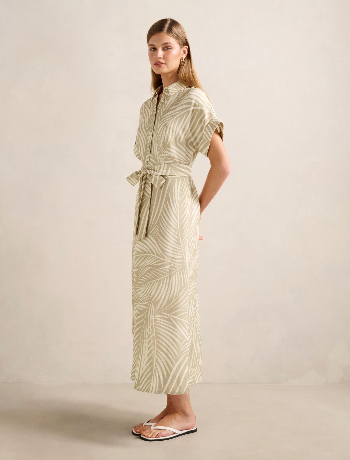 Hilary Belted Linen Midi Dress