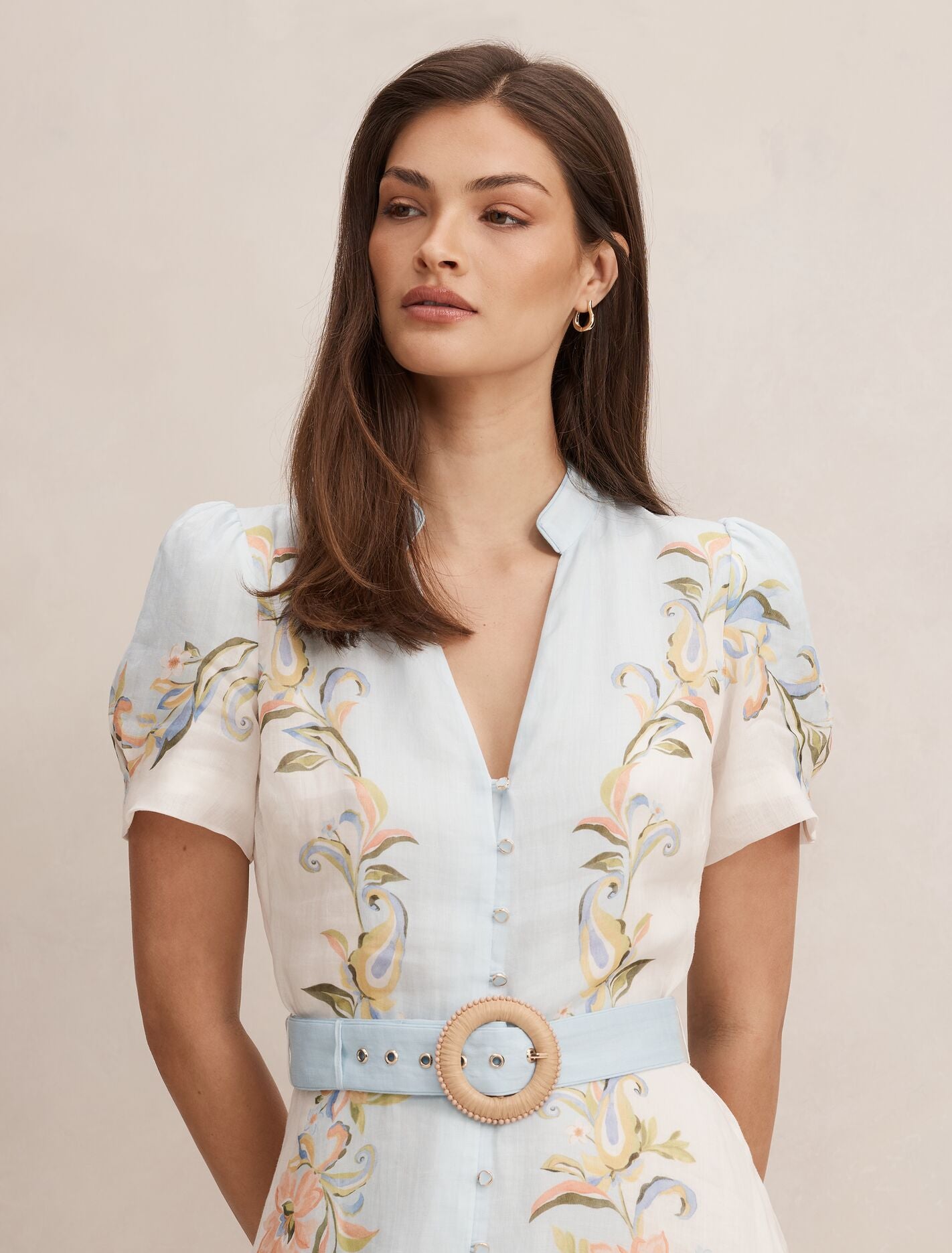 Briana Printed Shirt Dress Blue Ada Floral | Forever New