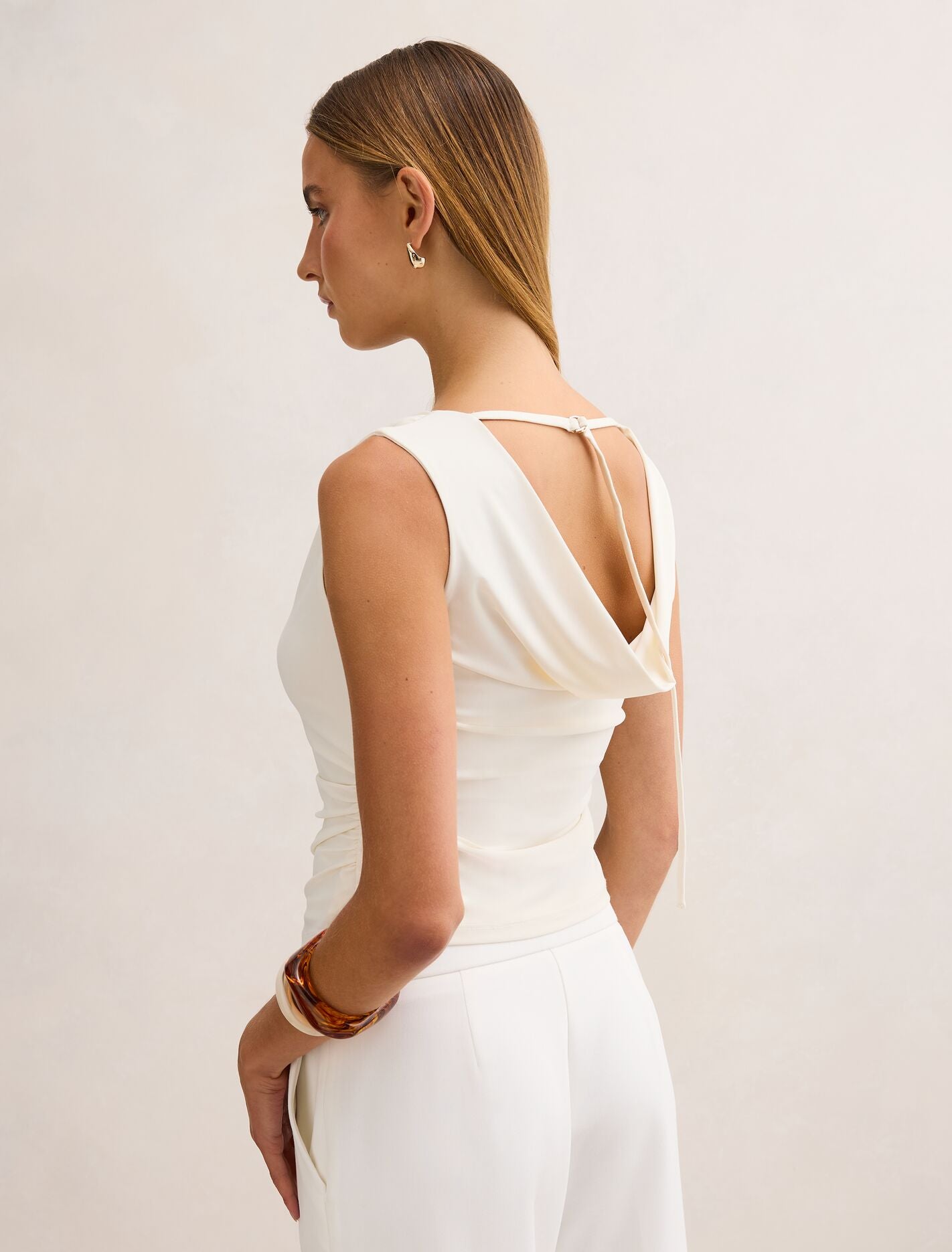 Ada Drape Cowl Back Top Cream | Forever New