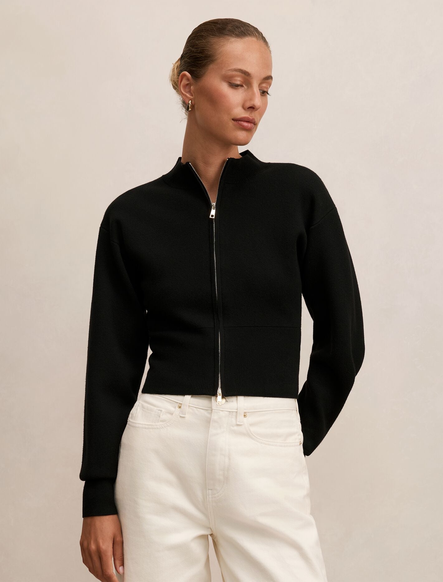 Hanna Zip Knit Jacket Black | Forever New
