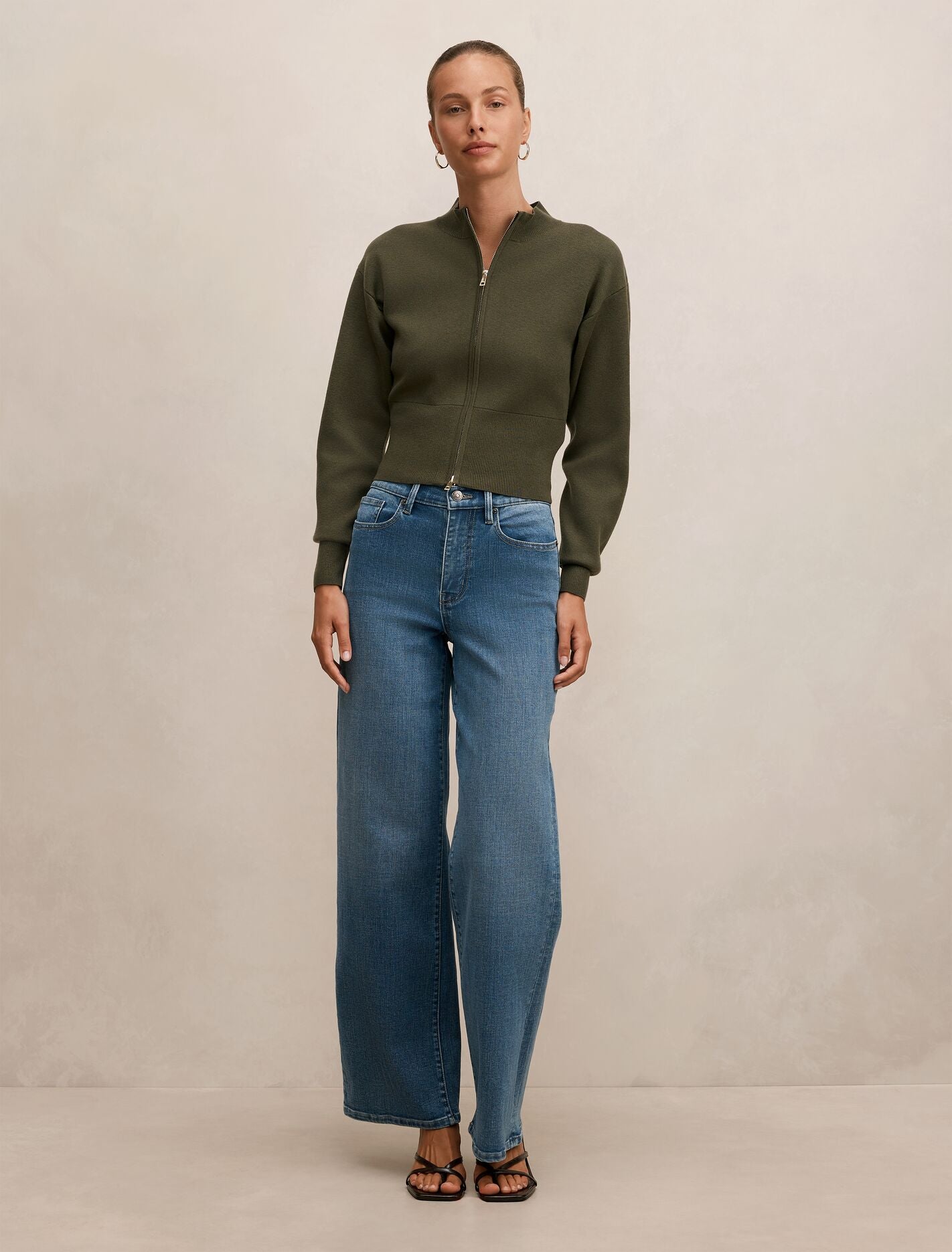Hanna Zip Knit Jacket Olive | Forever New
