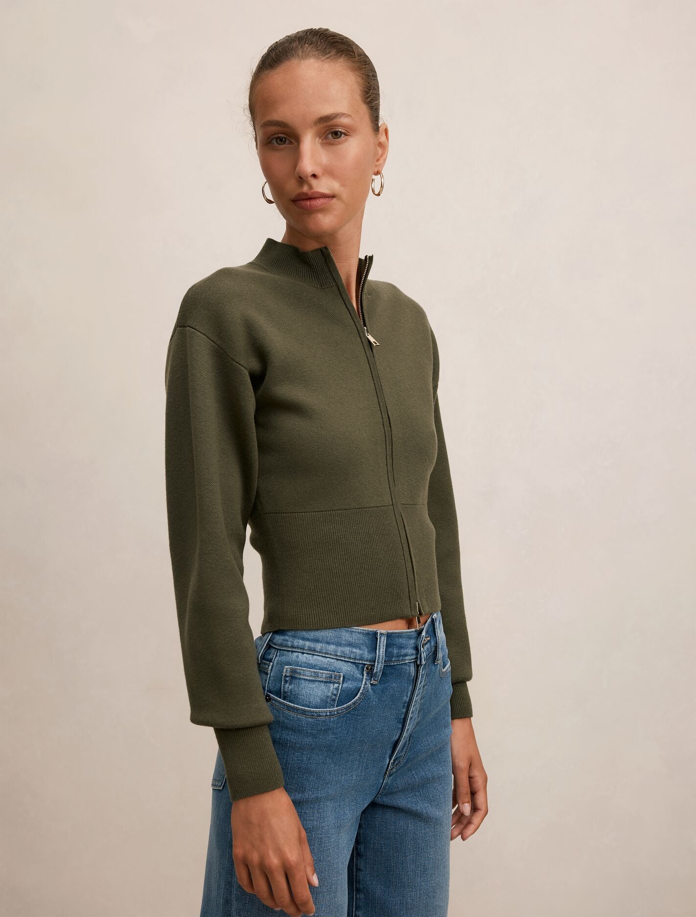 Hanna Zip Knit Jacket Olive | Forever New