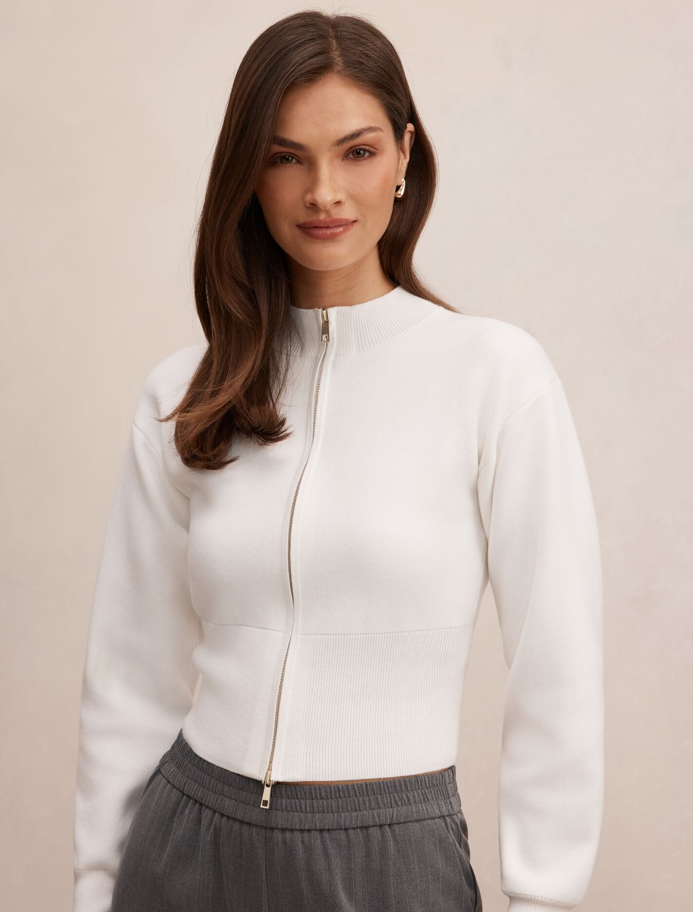 Hanna Zip Knit Jacket Porcelain | Forever New