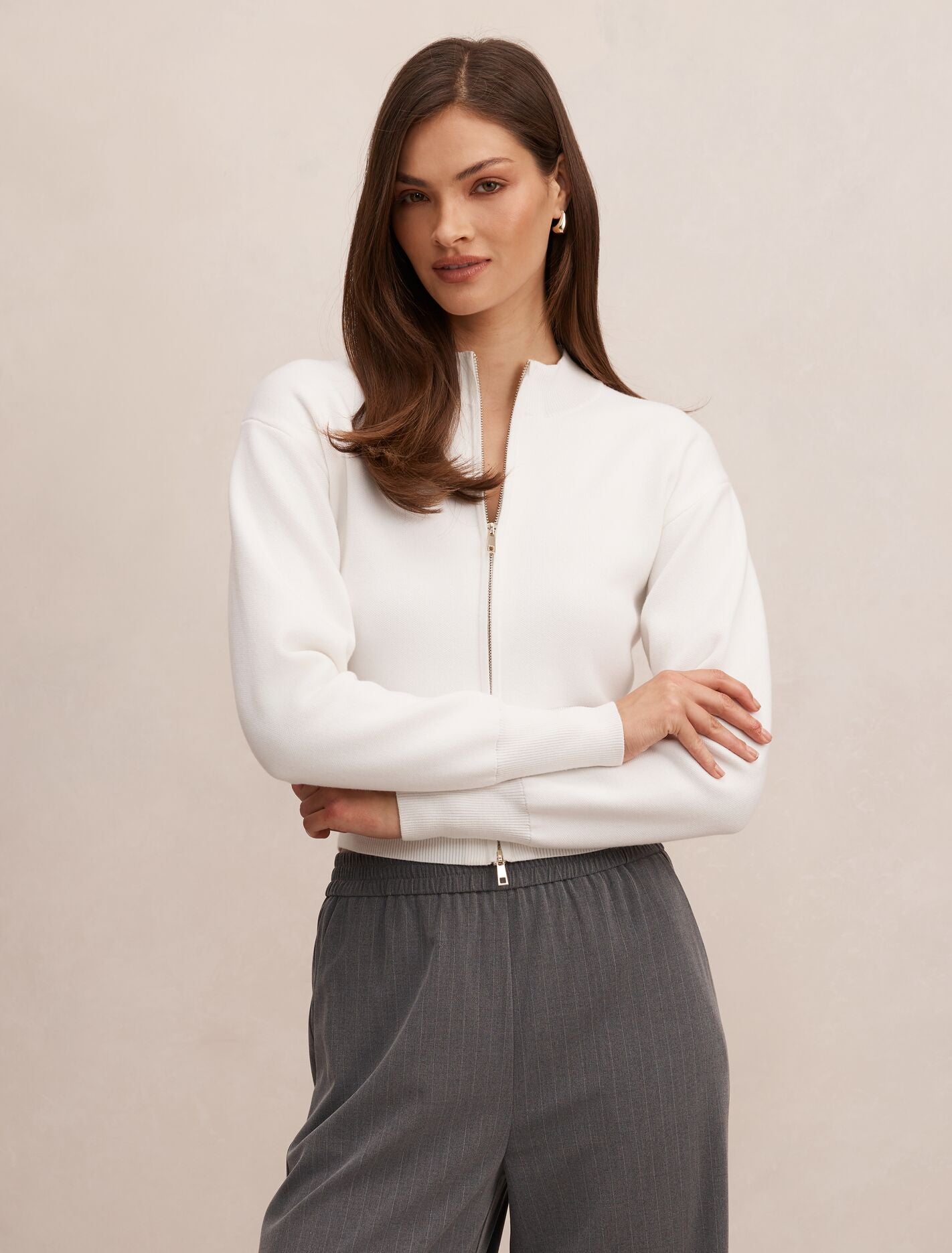 Hanna Zip Knit Jacket Porcelain Forever New