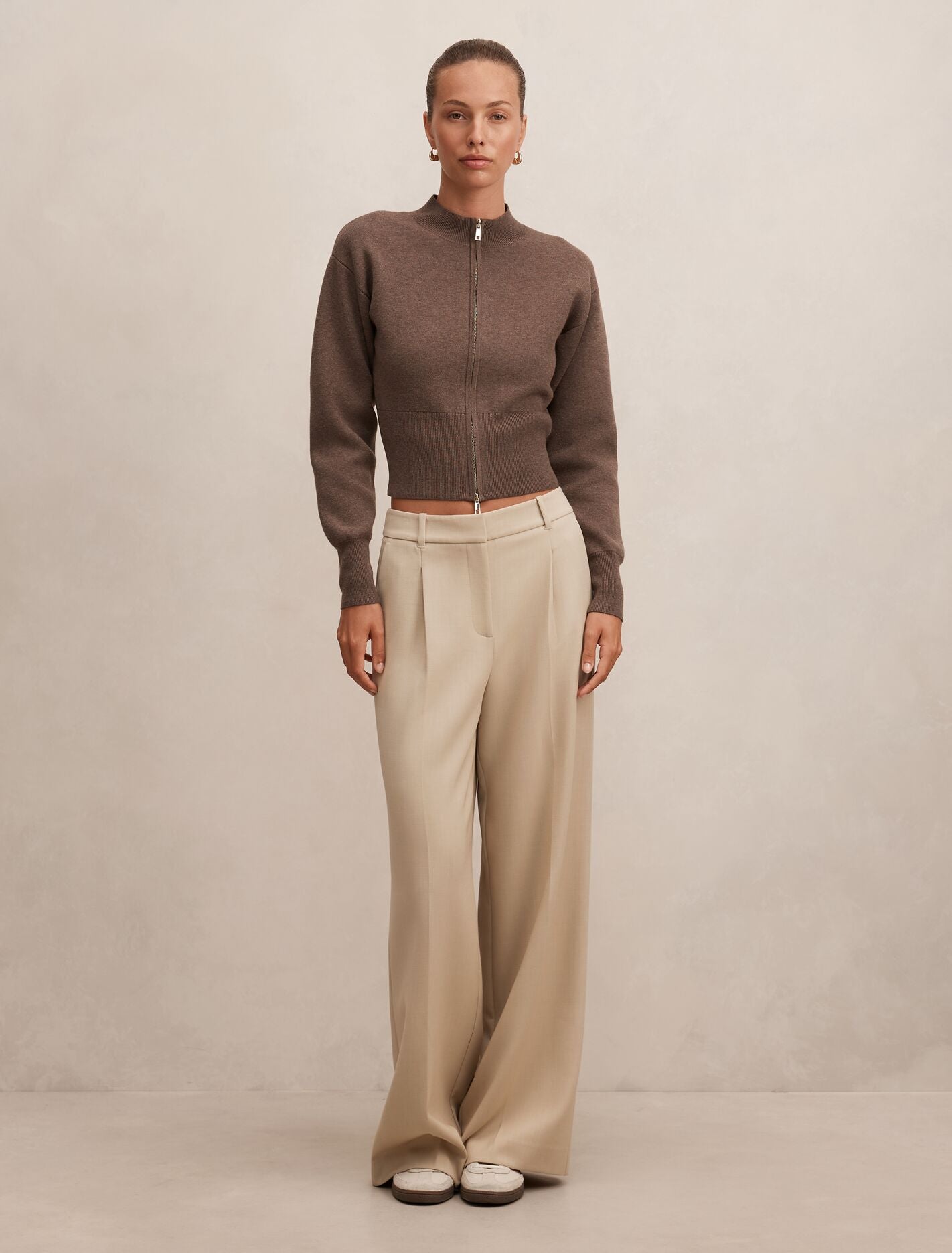 Hanna Zip Knit Jacket Hazelnut | Forever New