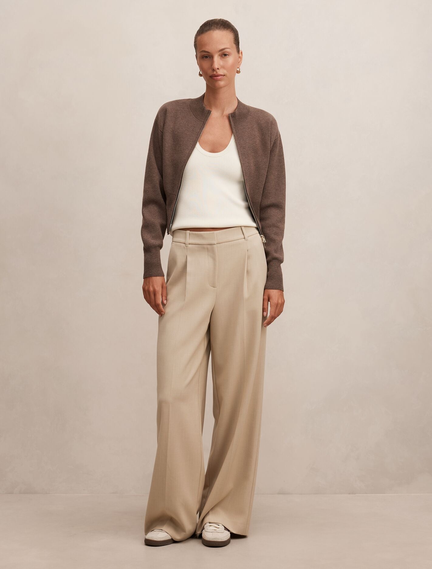 Hanna Zip Knit Jacket Hazelnut | Forever New