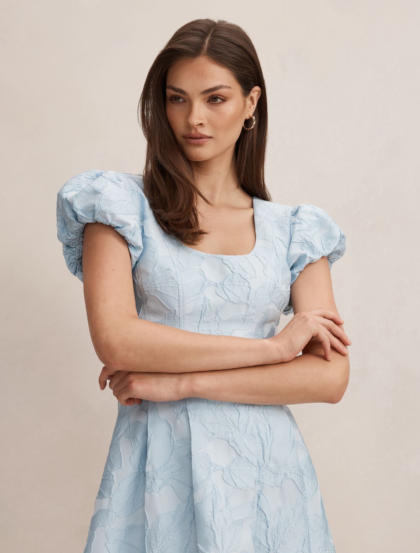Lily Scoop Jacquard Midi Dress Soft Blue | Forever New