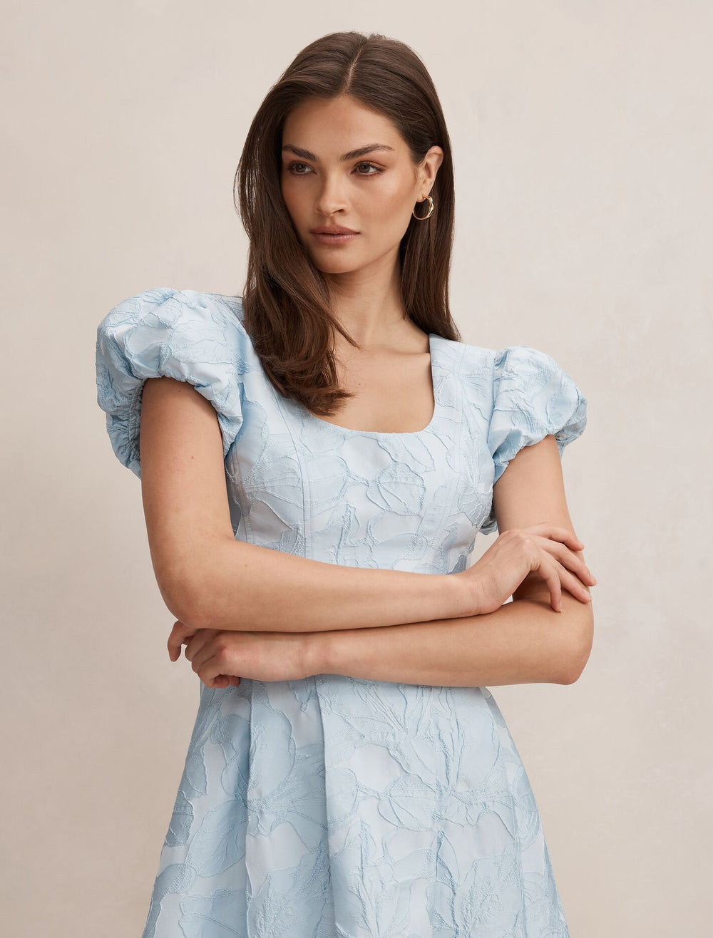 Lily Scoop Jacquard Midi Dress Soft Blue | Forever New