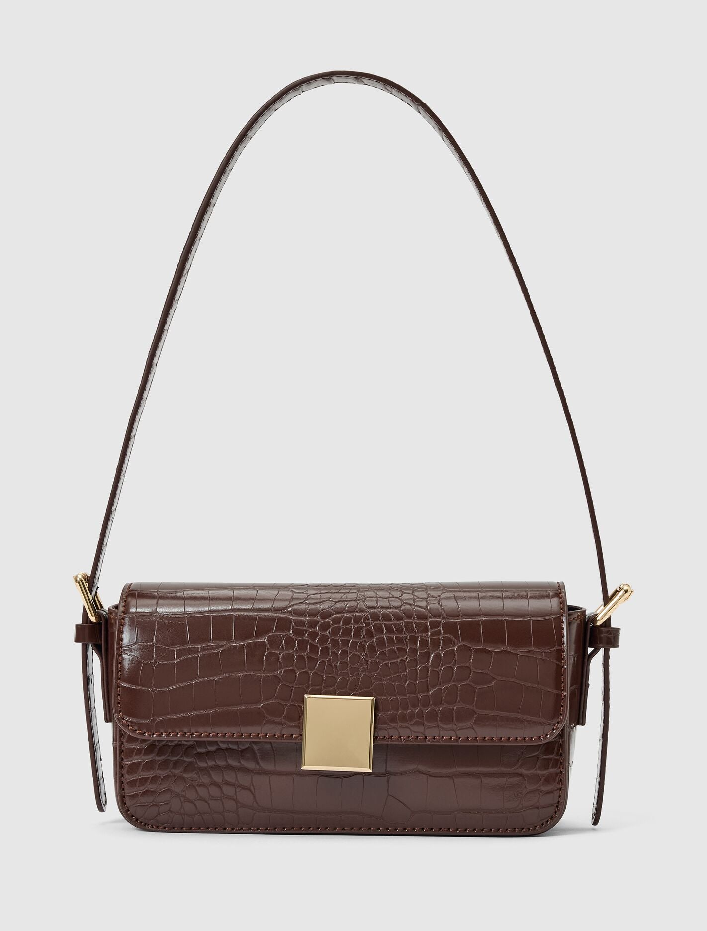 Mckenna Metal Clasp Shoulder Bag Chocolate Croc | Forever New