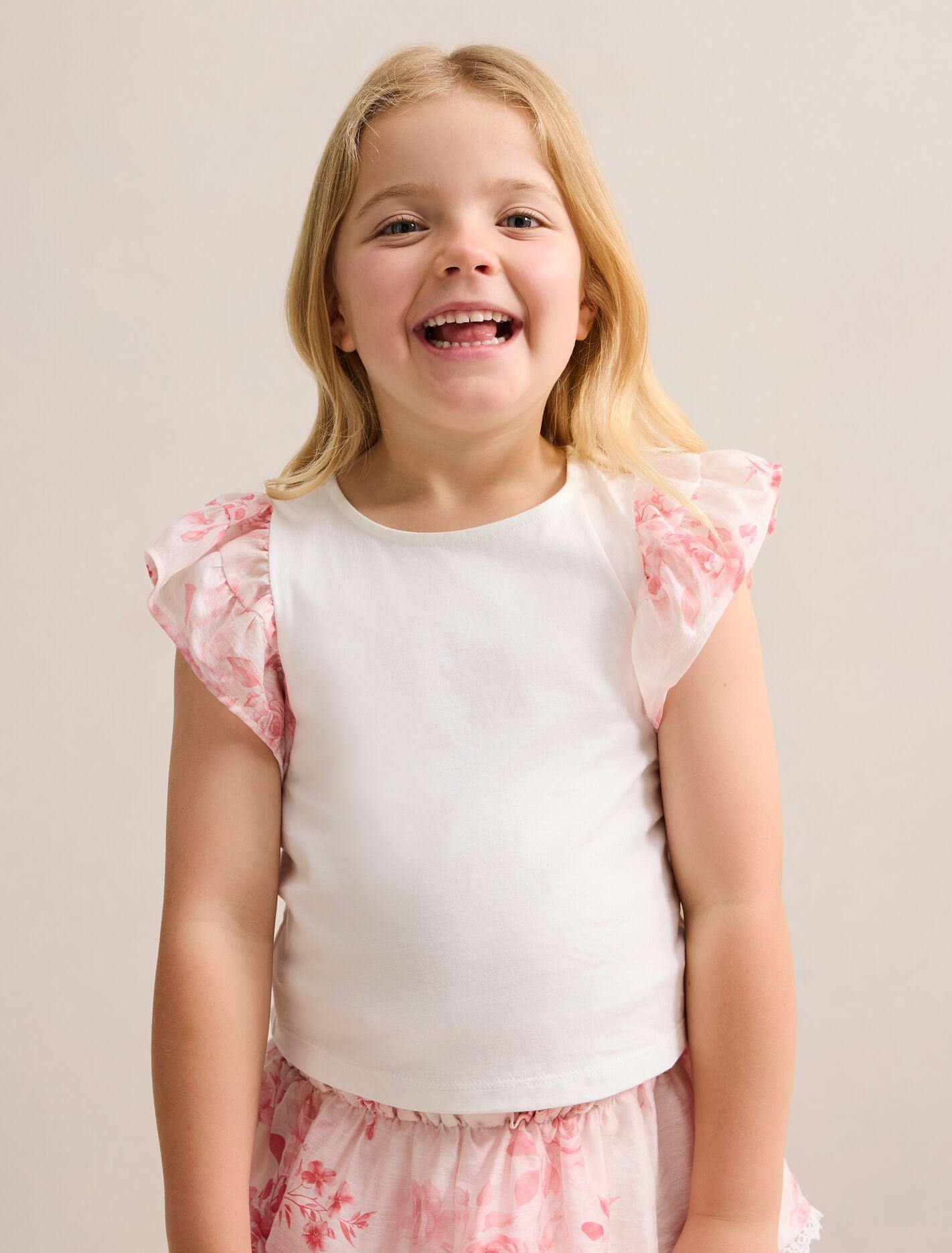 Aurora Girls Flutter Sleeve T-Shirt Rosina Floral Forever New