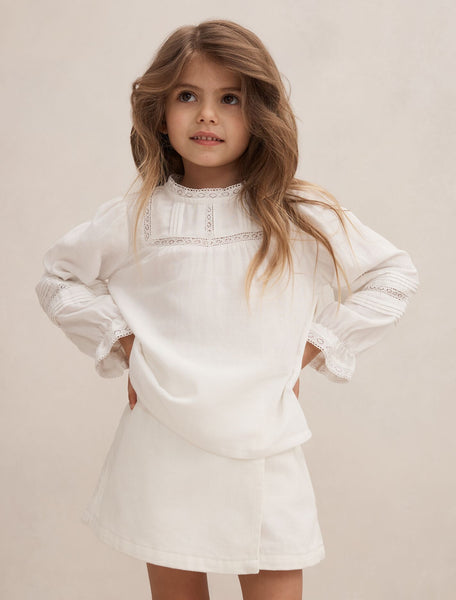 Eloisa Girls Lace Trim Blouse Porcelain | Forever New