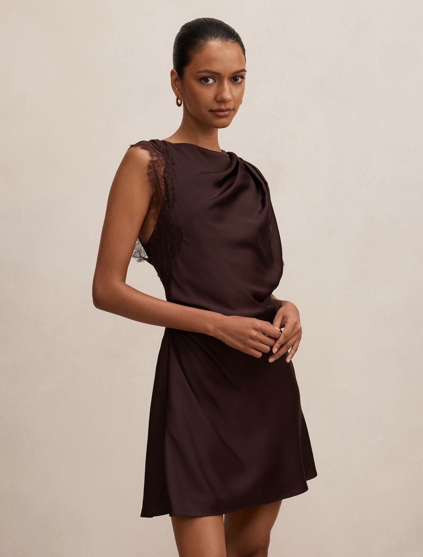 Giselle Petite Satin Lace Mini Dress Forever New