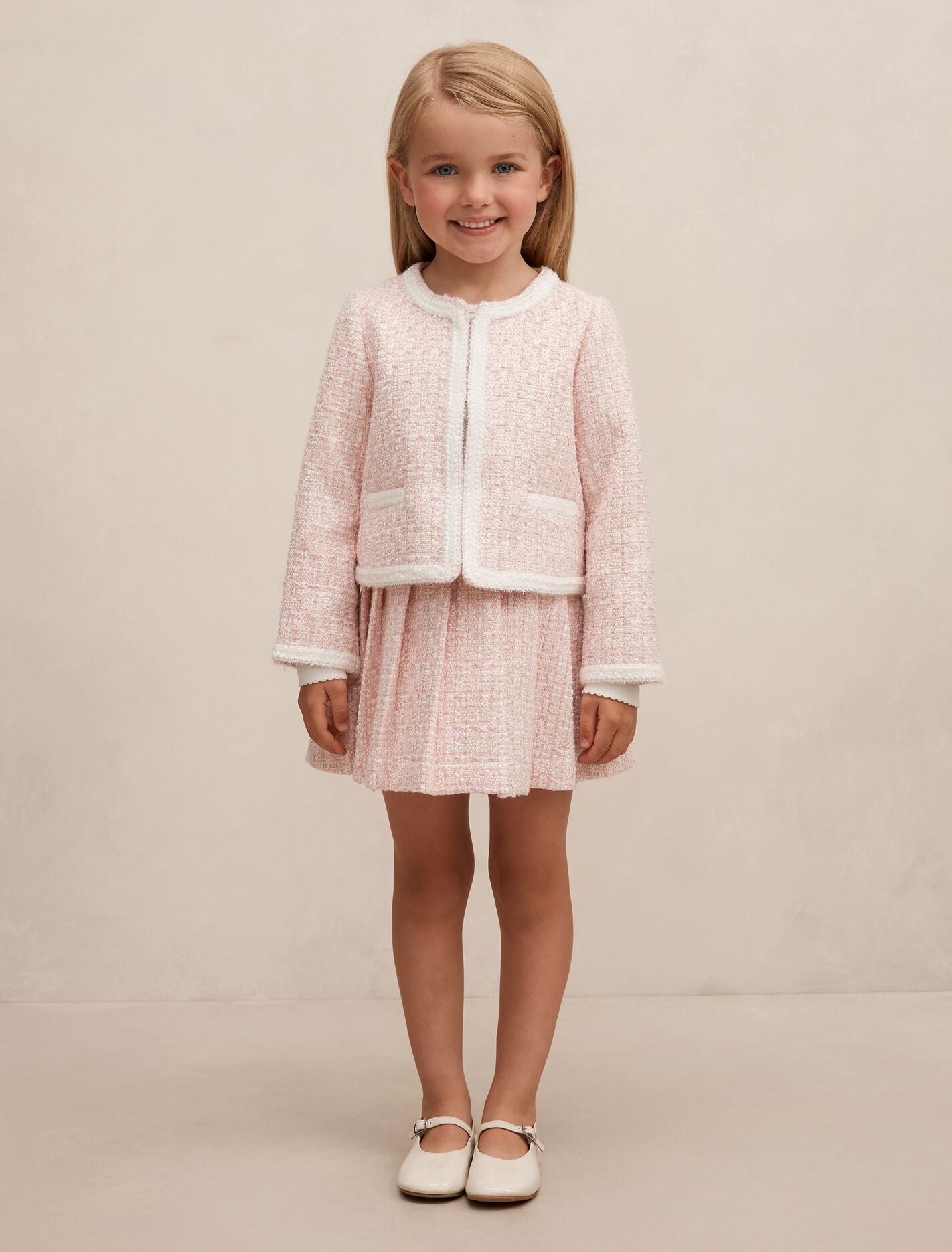 Audrey Girls Tweed Jacket Pink/Gold Set | Forever New