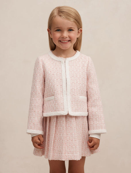Audrey Girls Tweed Jacket Pink/Gold Set | Forever New