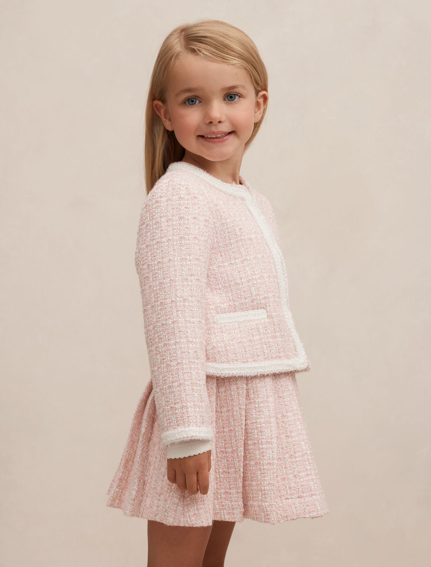 Audrey Girls Tweed Jacket Pink/Gold Set | Forever New