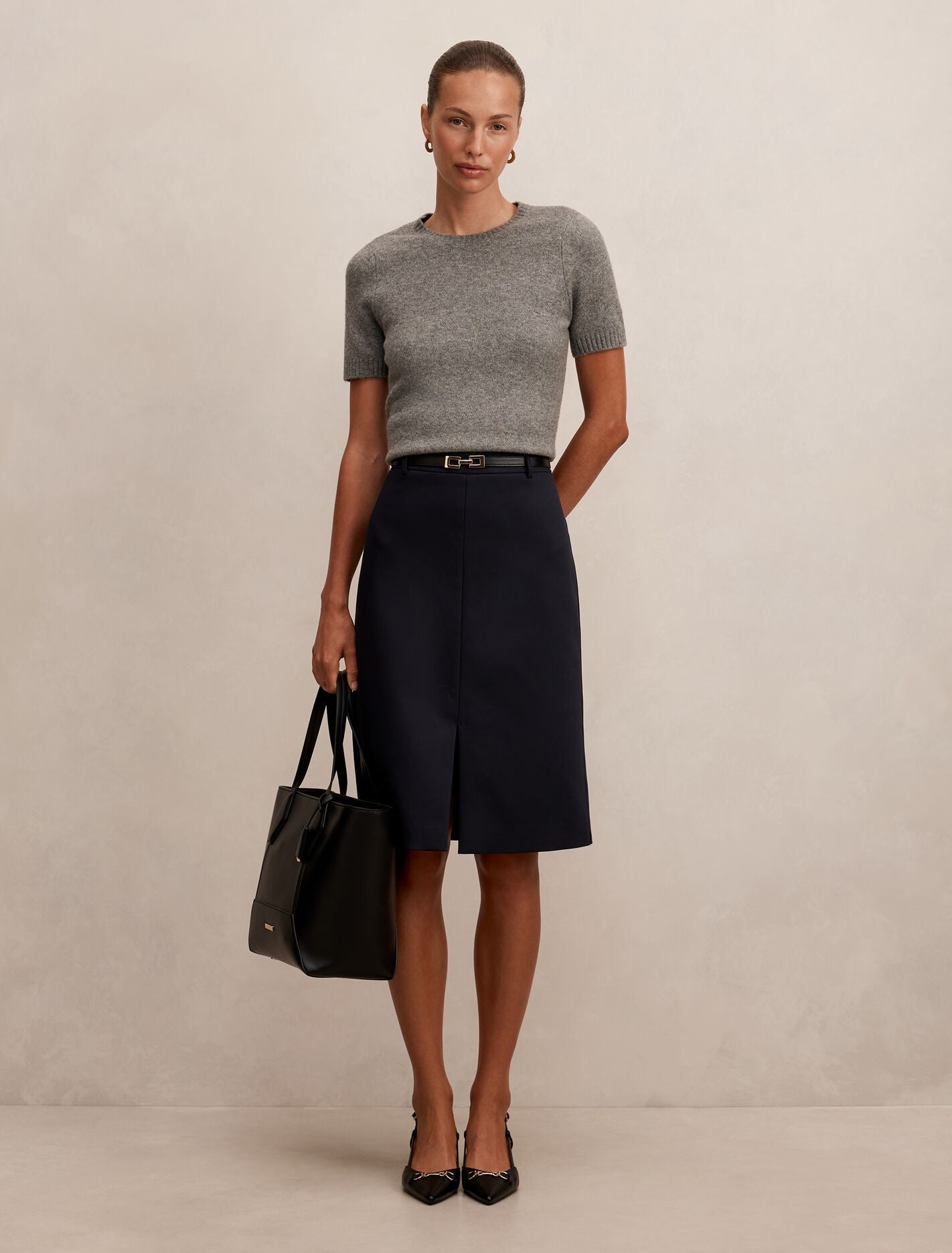 Lucy Belted Pencil Skirt Navy | Forever New