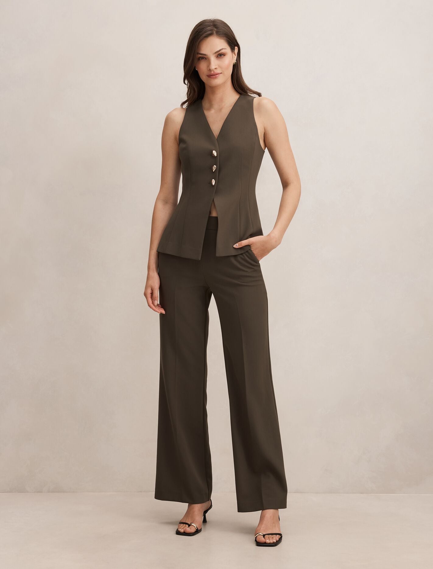 Larissa Long Waistcoat Olive Suit | Forever New