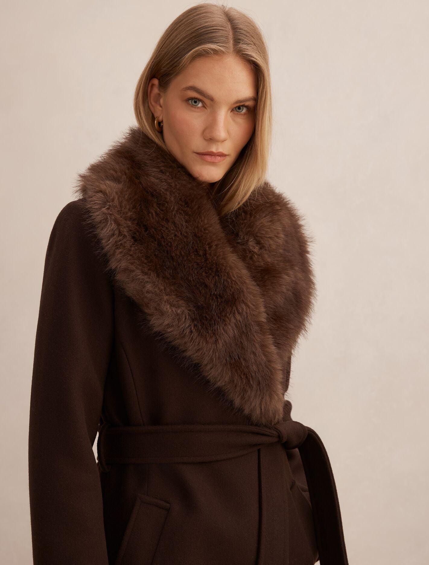 Shelby Faux Fur Collar Coat Chocolate | Forever New