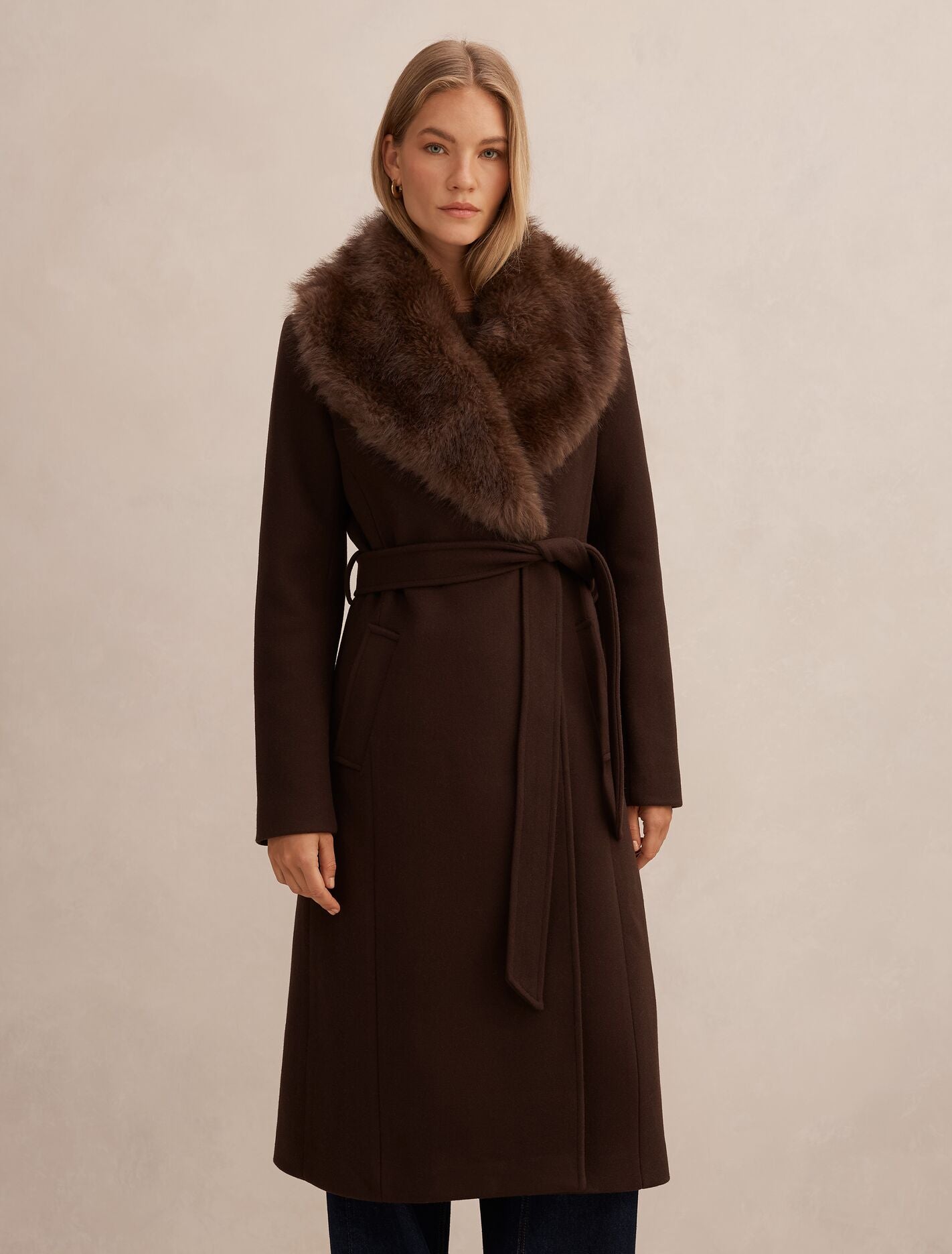 Shelby Faux Fur Collar Coat Chocolate | Forever New