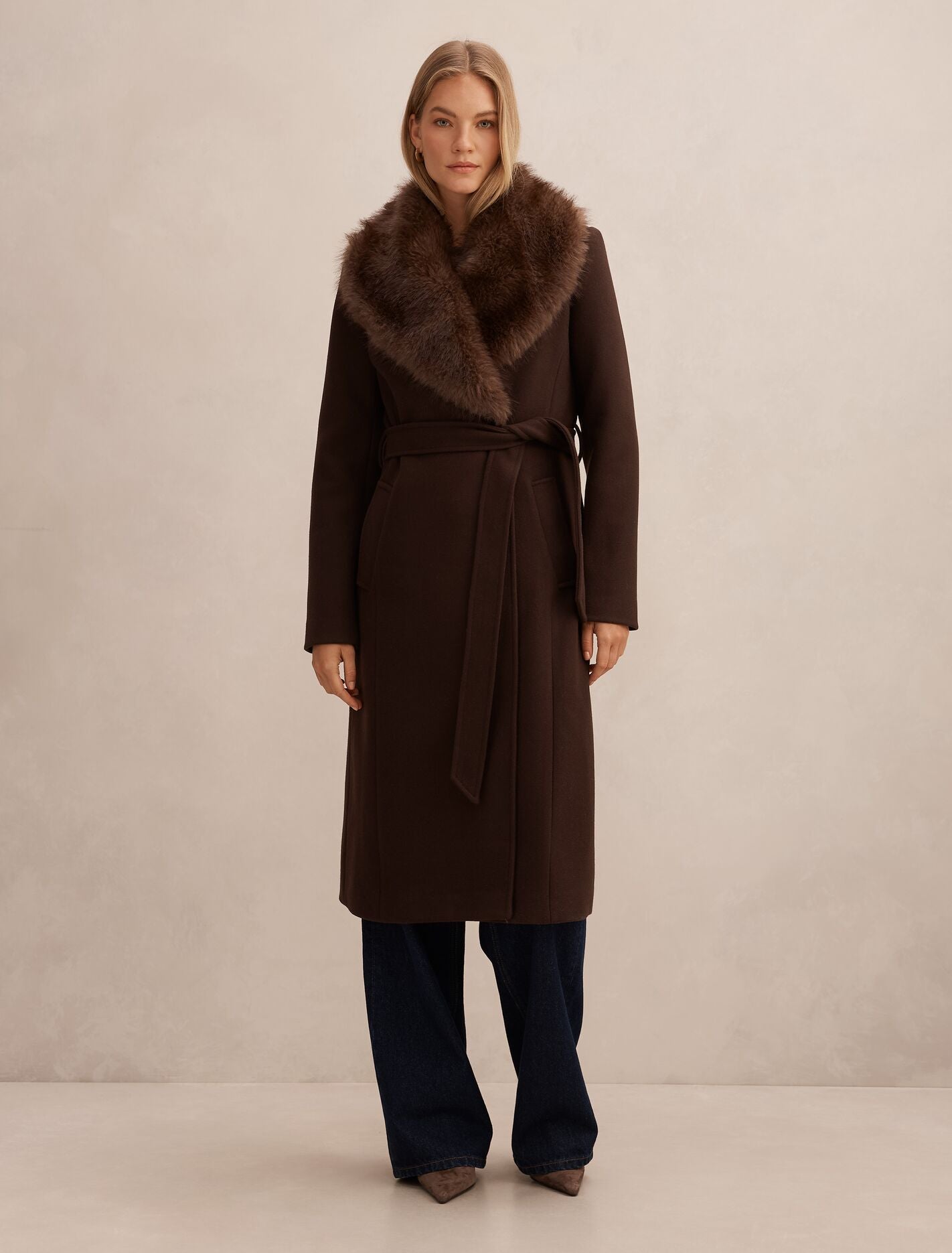 Shelby Faux Fur Collar Coat Chocolate | Forever New