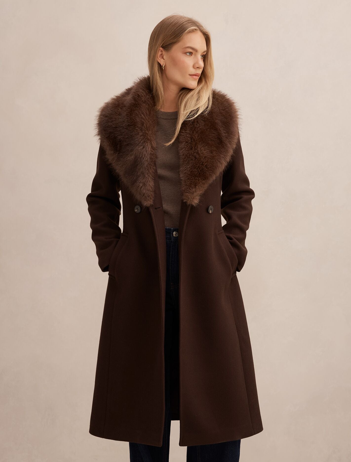 Shelby Faux Fur Collar Coat Chocolate | Forever New