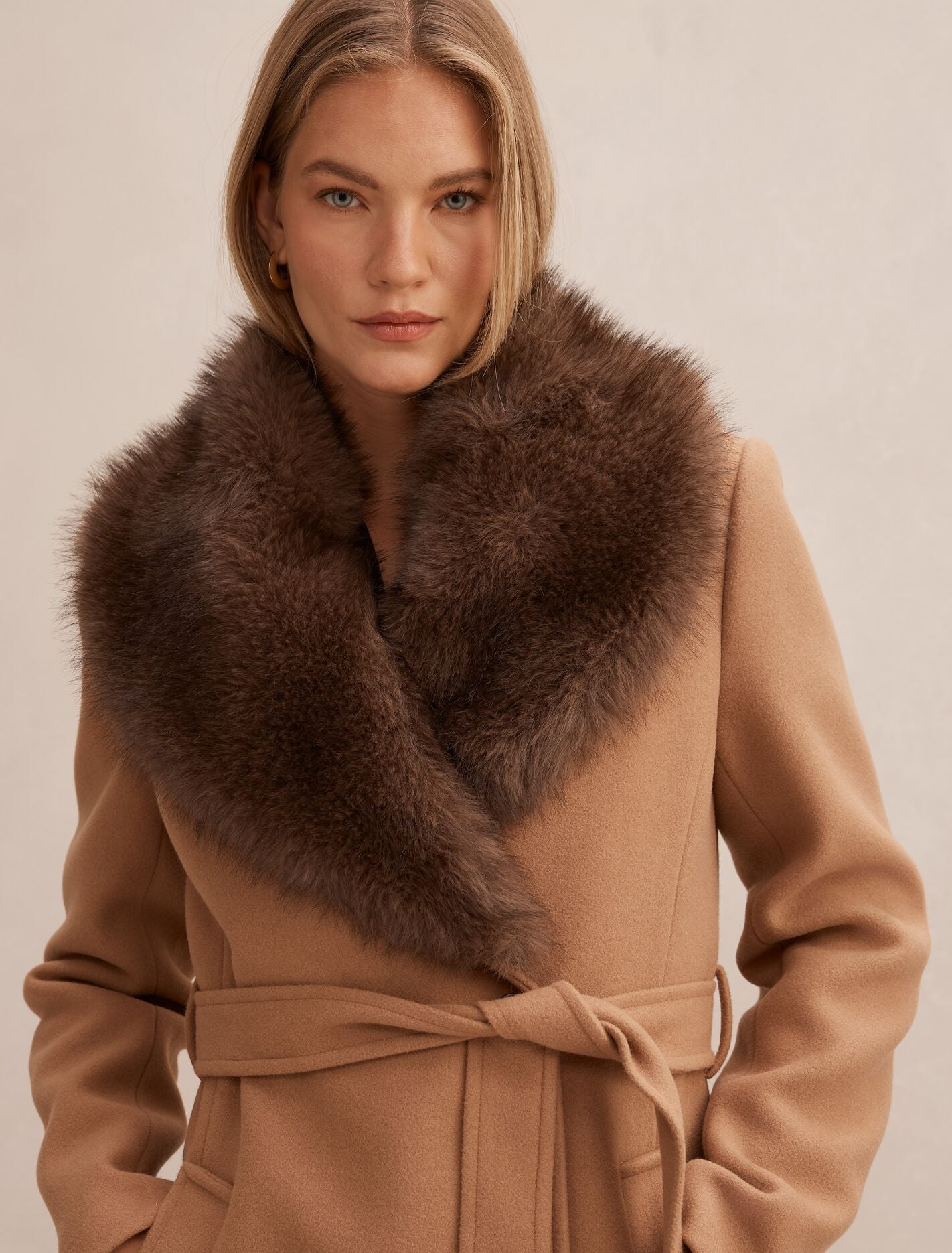 Shelby Faux Fur Collar Coat Camel/Choc | Forever New