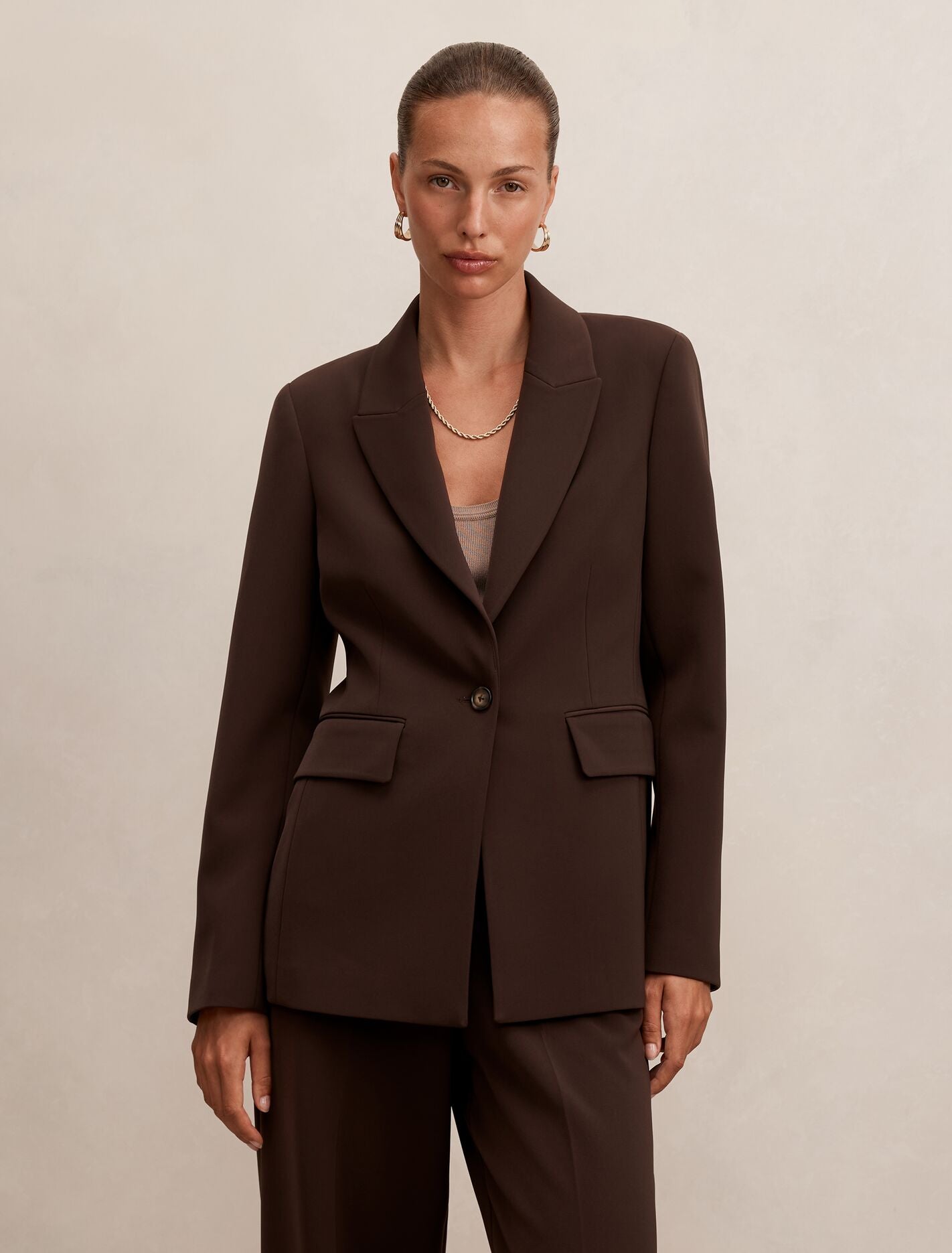 Olivia Single Breasted Blazer Chocolate Suit Forever New