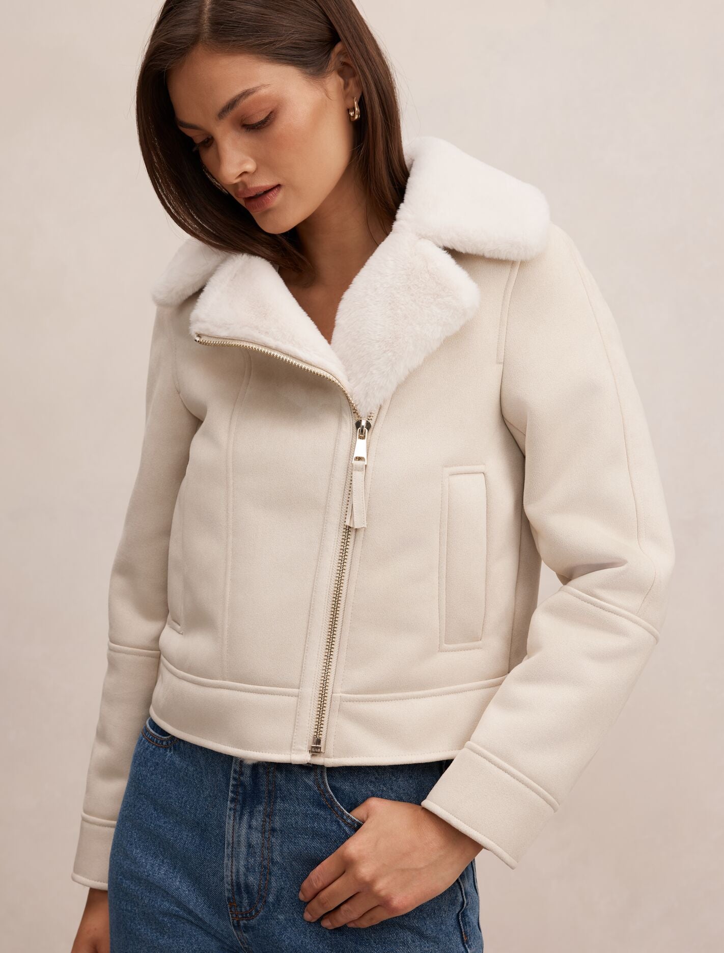 Juniper Aviator Jacket Cream | Forever New