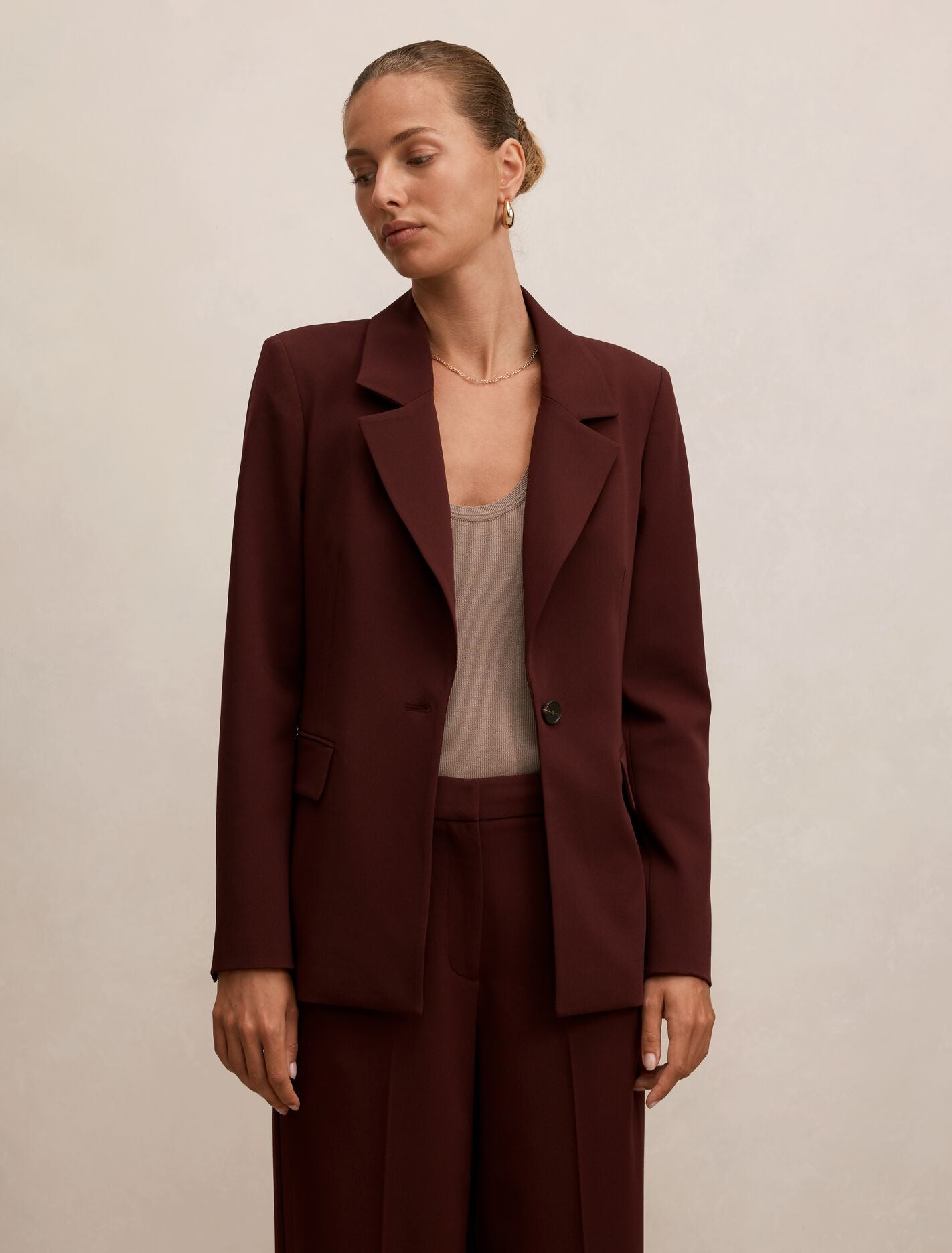 Pia Single Breasted Blazer Aubergine Suit Forever New