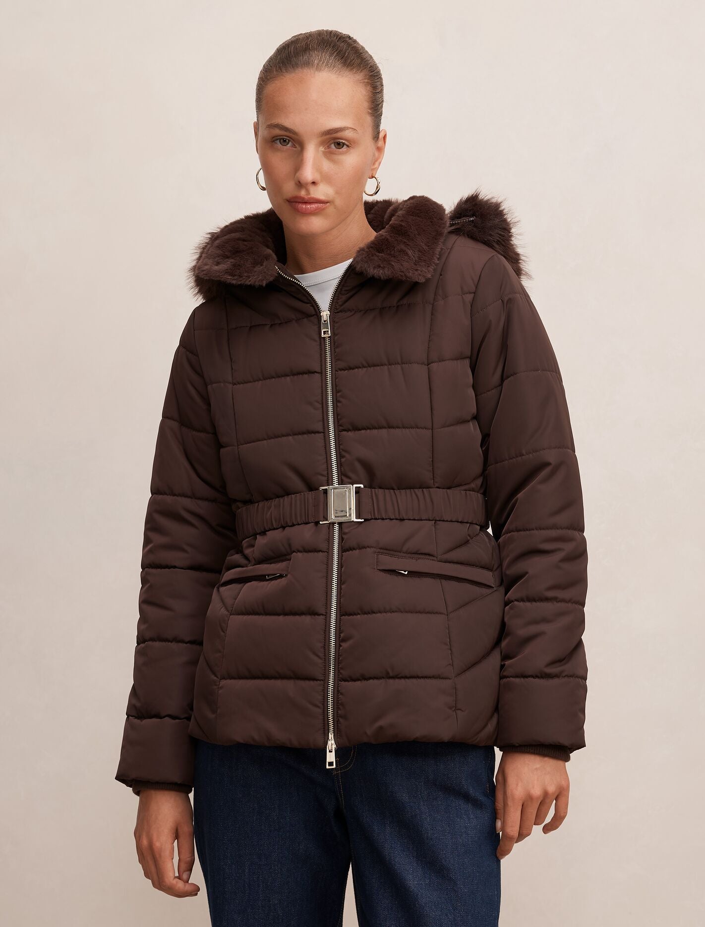 Macey Short Puffer Jacket Chocolate Forever New
