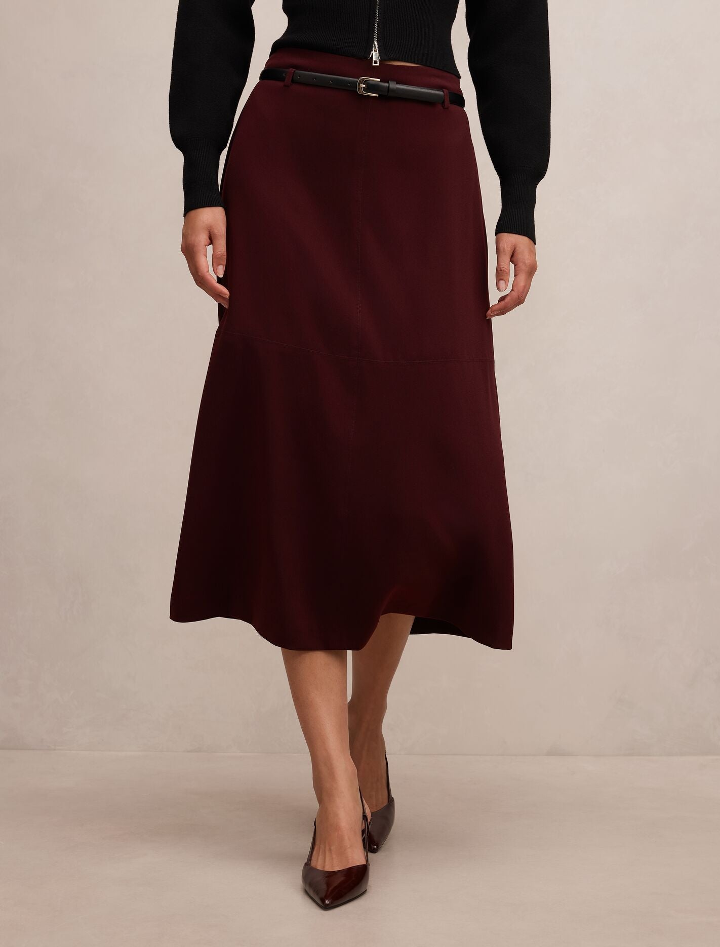 Millie Belted Midi Skirt Currant Forever New