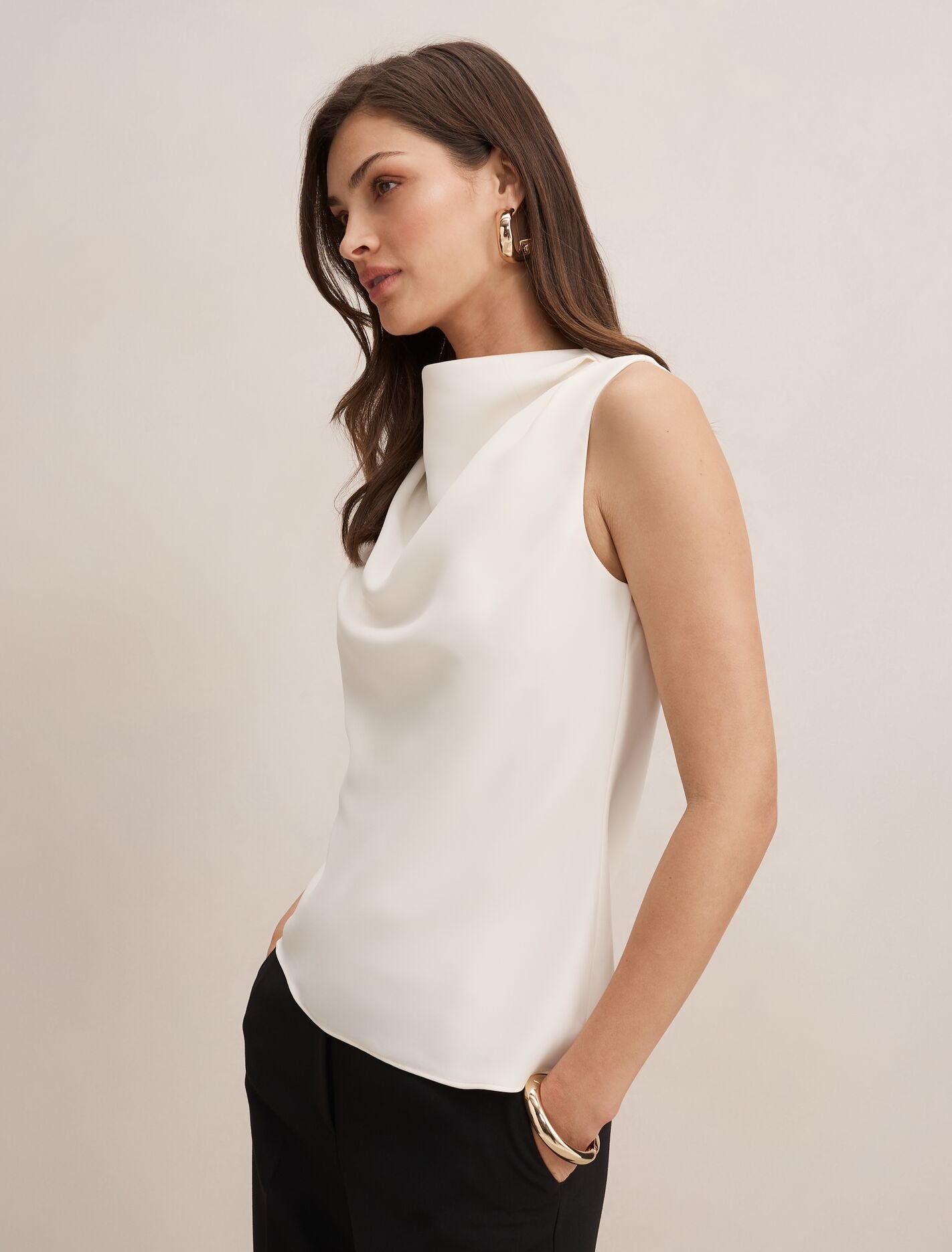 Scout Sleeveless Drape Top Classic Ivory | Forever New